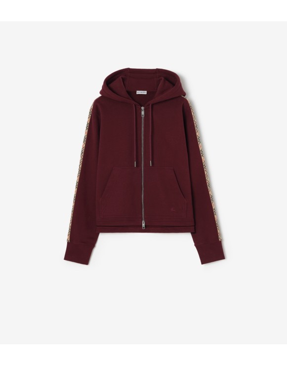 Check Trim Cotton Zip Hoodie