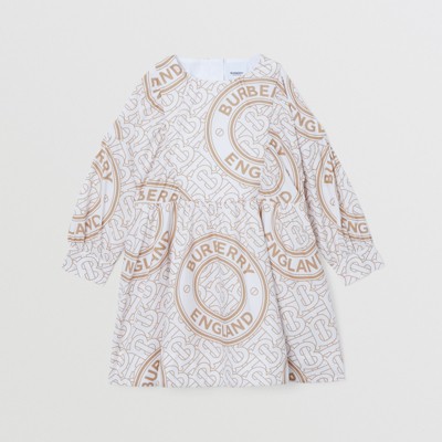 버버리 걸즈 원피스 Burberry Long-sleeve Montage Print Cotton Dress,Archive Beige