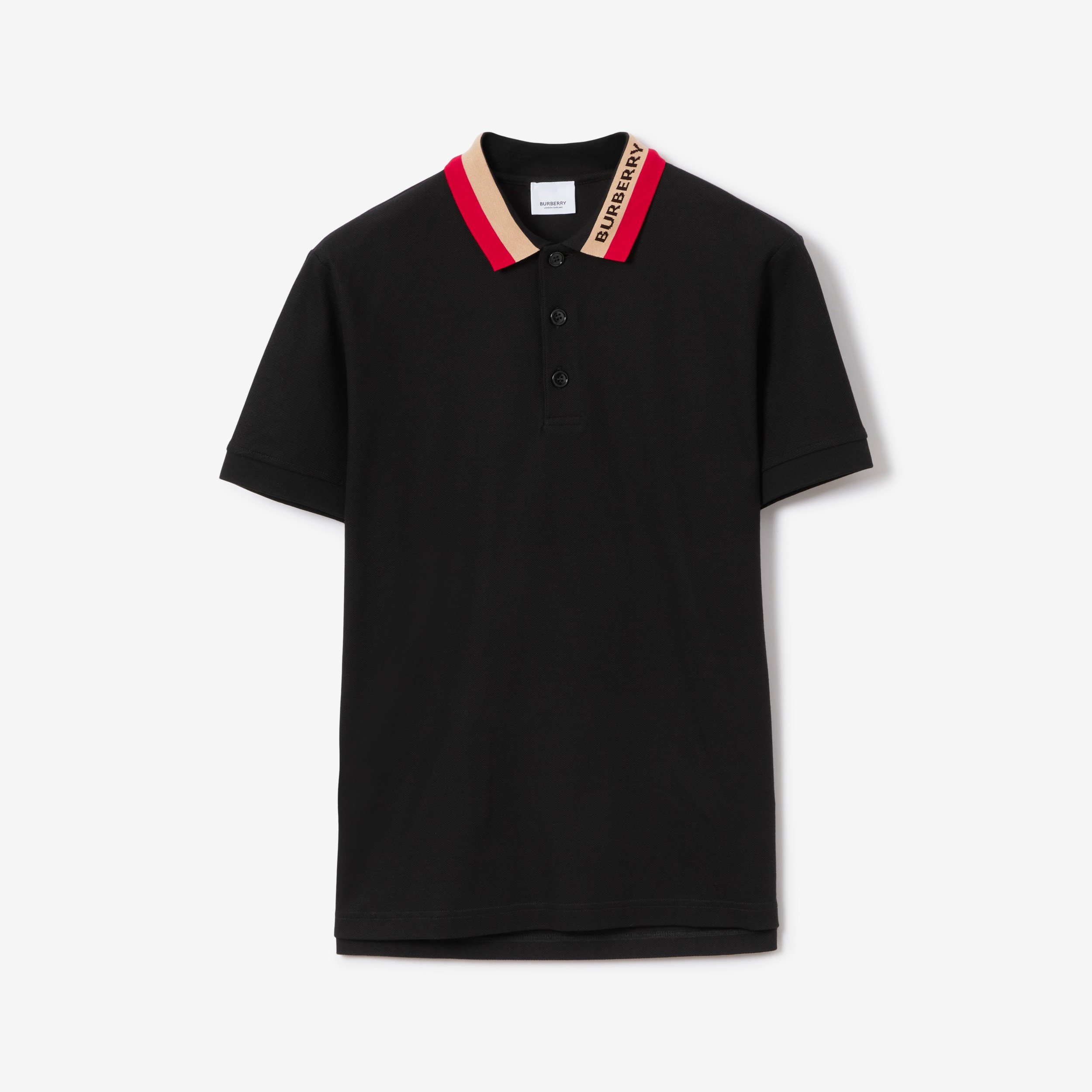 Camisa polo de algodão piquê com detalhe de logotipo (Preto) - Homens |  Burberry® oficial