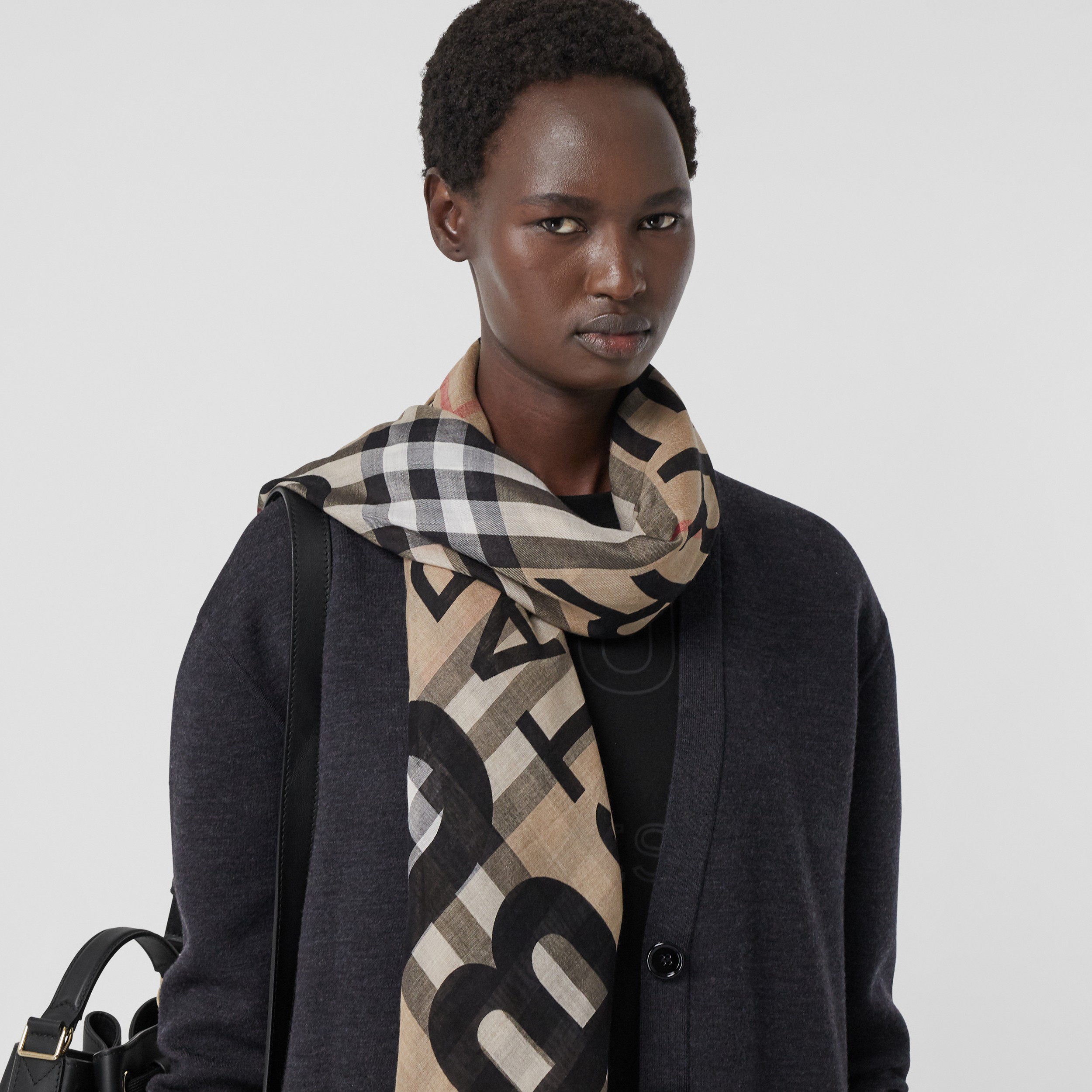 Horseferry Print Check Wool Silk Large Square Scarf in Archive Beige | Burberry® Official - 3