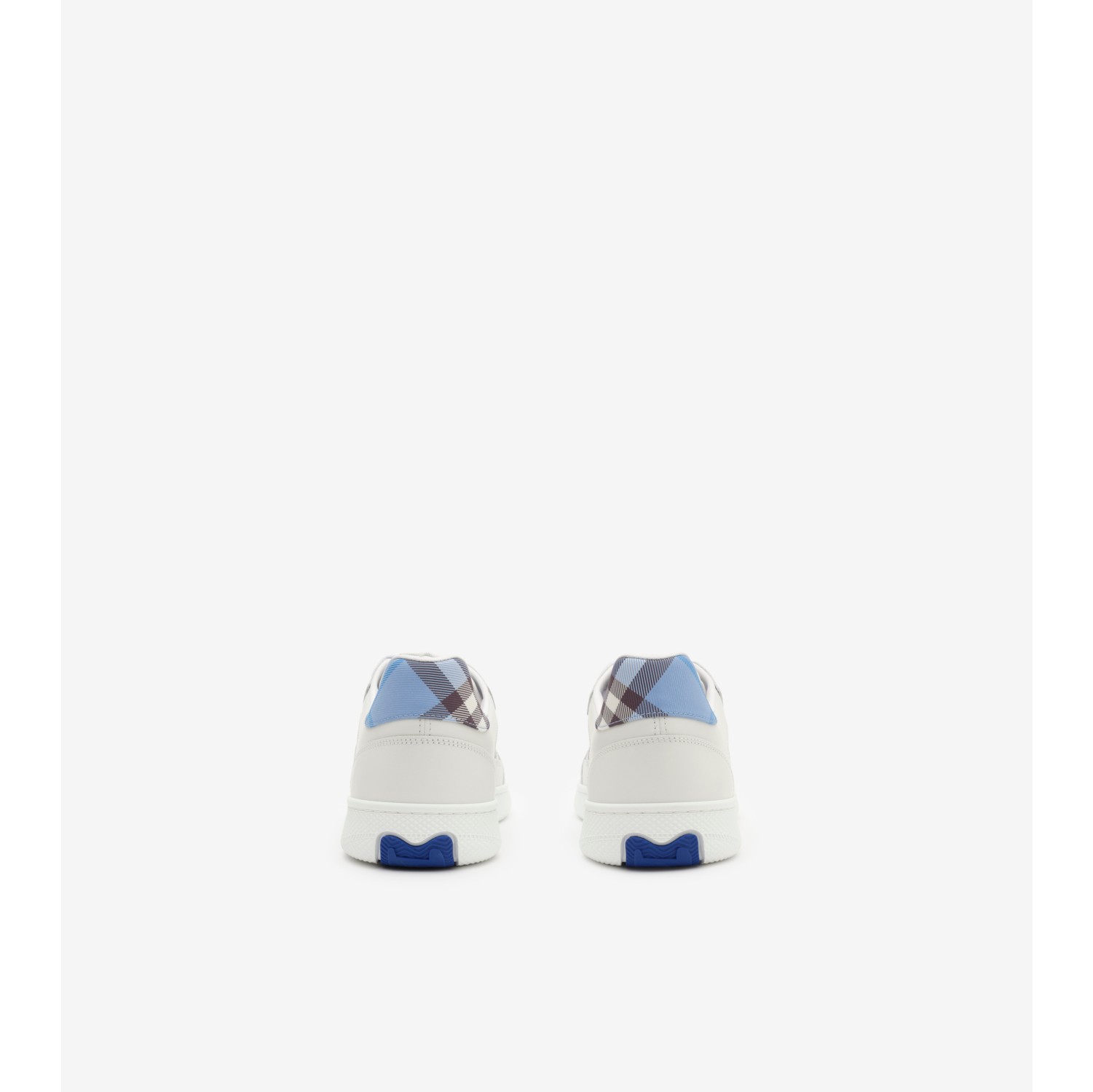 Leather and Check Terrace Sneakers​ in Optic white/cornflower blue - Men | Burberry® Official