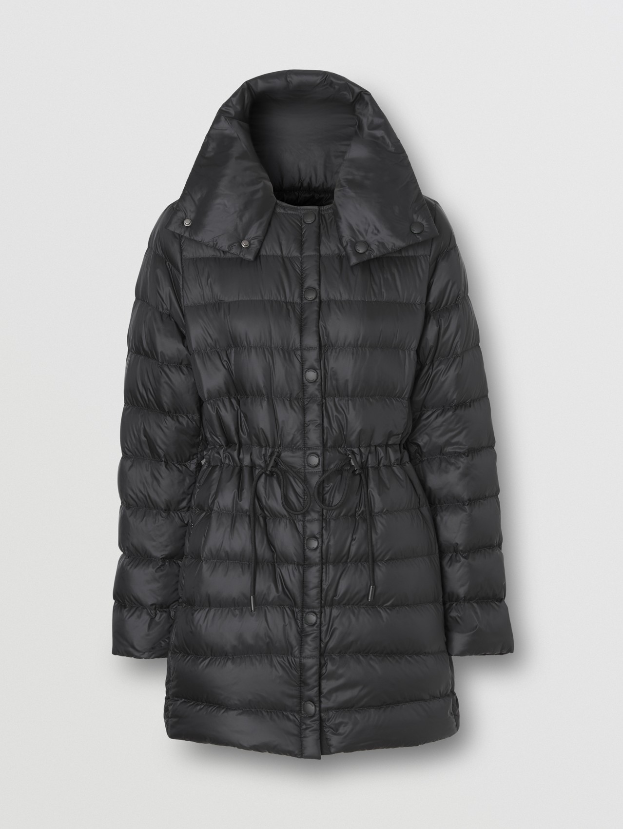 Detachable Collar Lightweight Nylon Puffer Jacket in Black