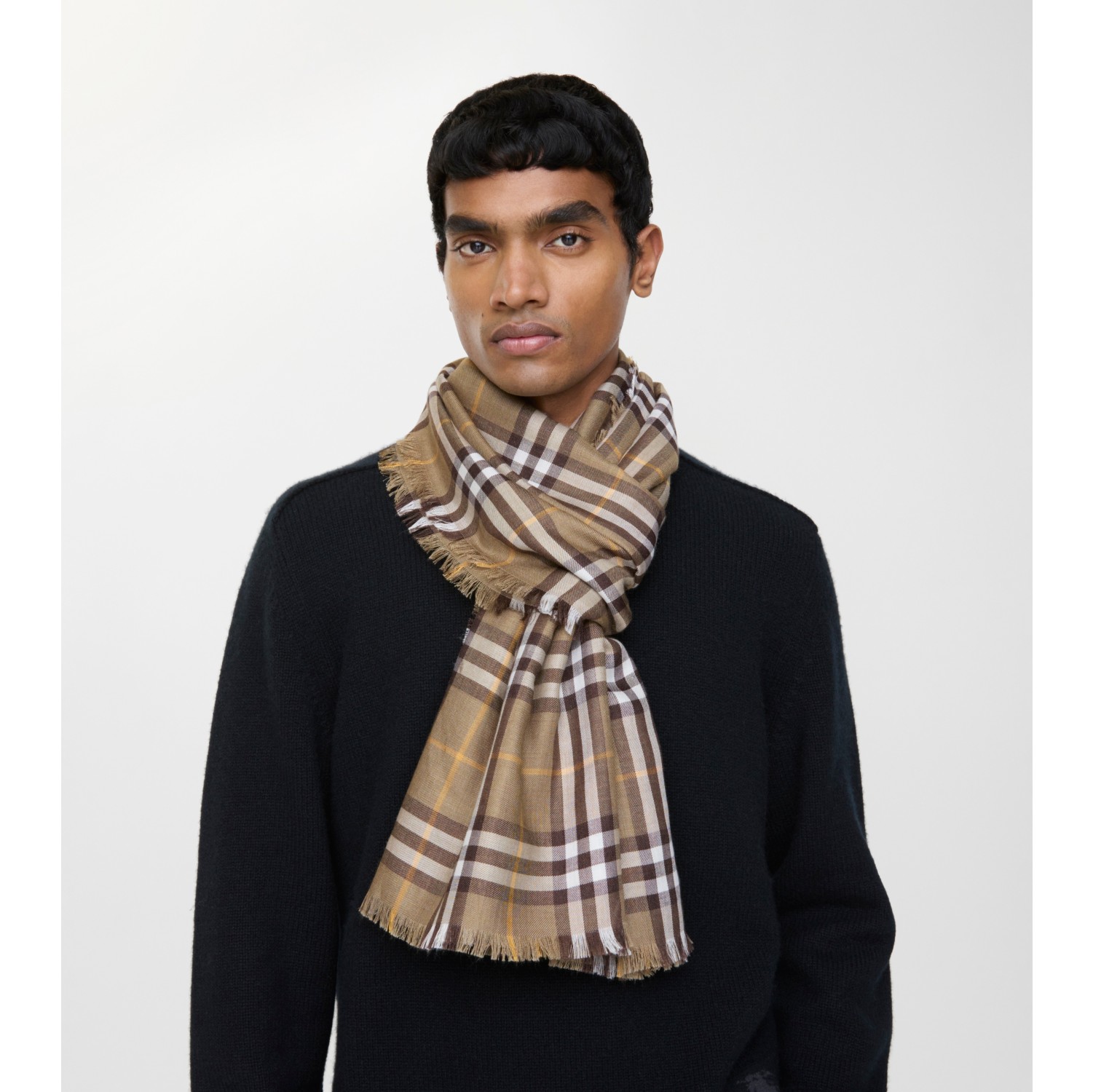 Check Cashmere Silk Scarf in Vole brown | Burberry® Official