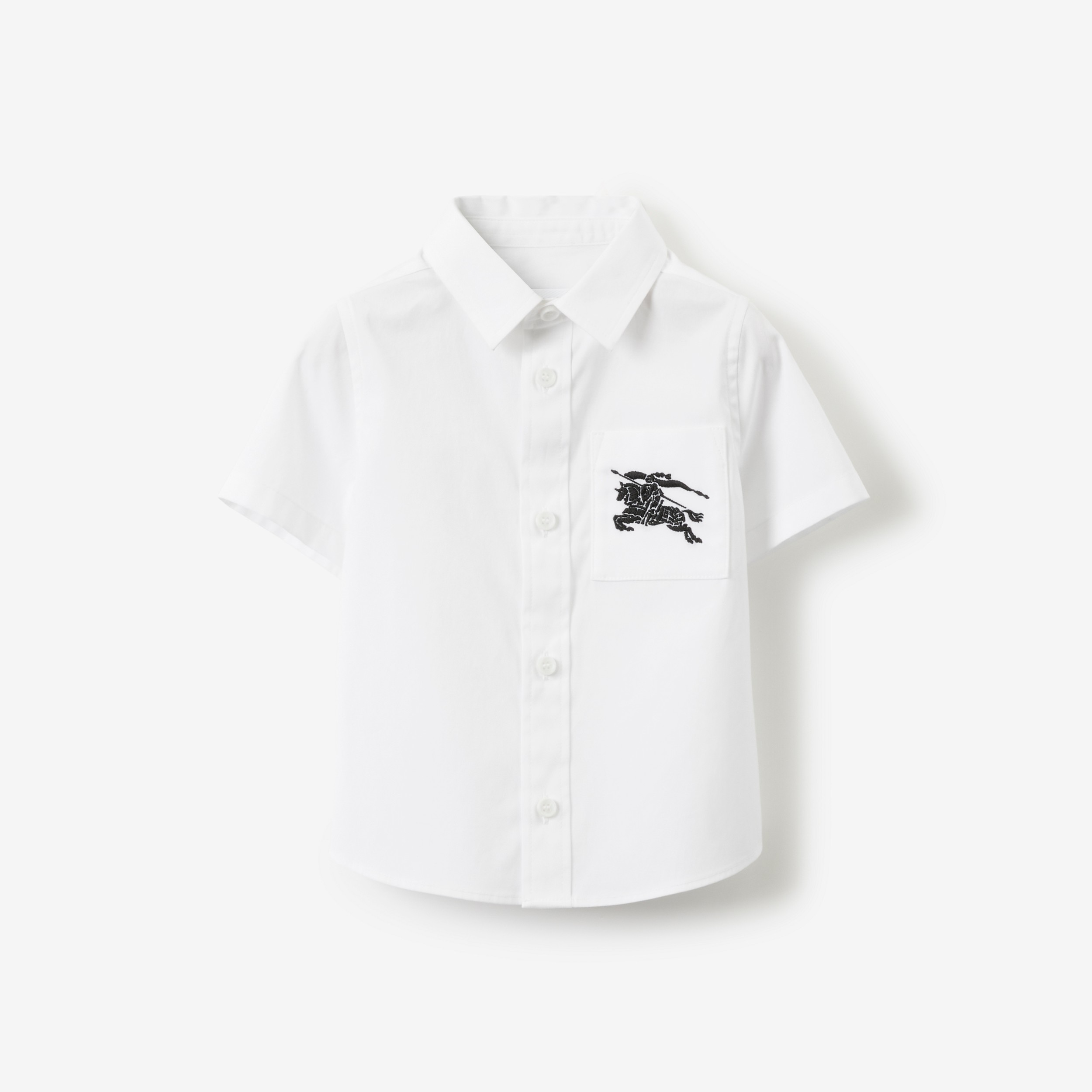 马术骑士徽标弹力棉质衬衫 (白色) - 儿童 | Burberry® 博柏利官网 - 1