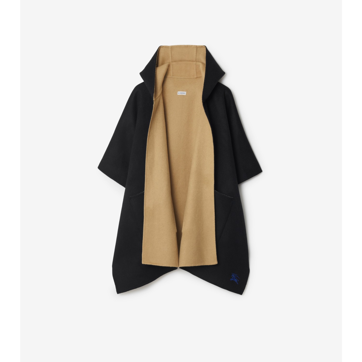 EKD カシミア フーデッドケープ (ブラック／アーカイブベージュ) | Burberry®公式サイト