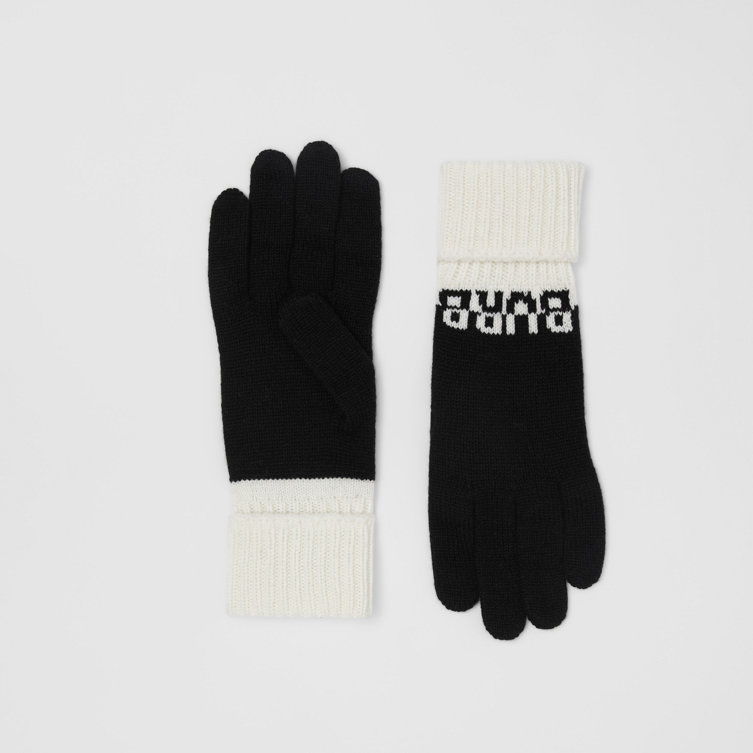 Gants en cachemire bicolore avec logo en intarsia (Noir/blanc) | Site officiel Burberry® - 1