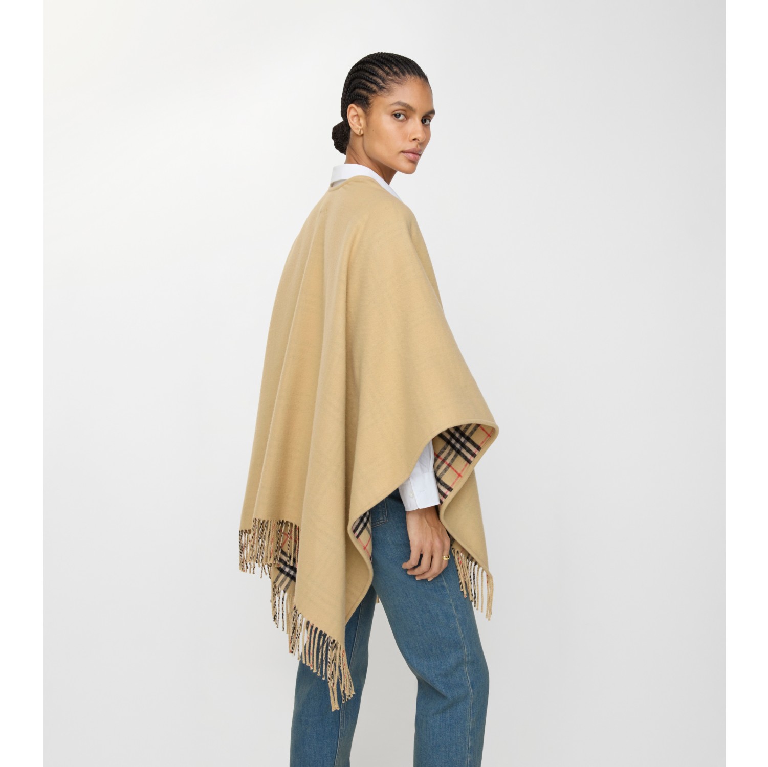 Reversible Check Wool Cape in Sand beige | Burberry® Official