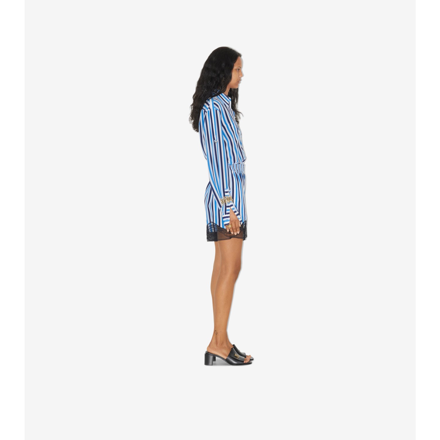 Lace Trim Striped Silk Shorts in Pale Blue - Women | Burberry® Official