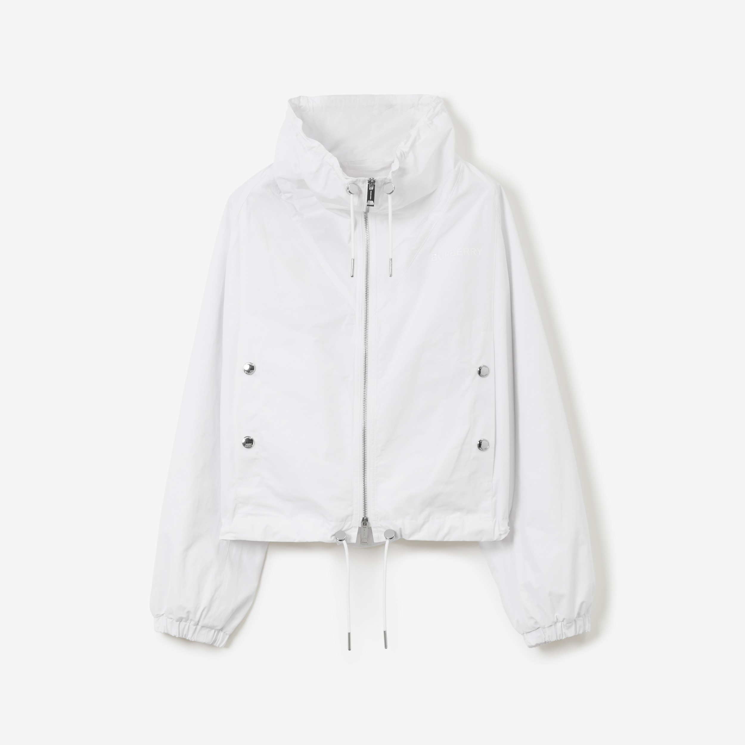 Logo Print Cotton Blend Oversized Jacket in Optic White - Women | Burberry® Official - 1