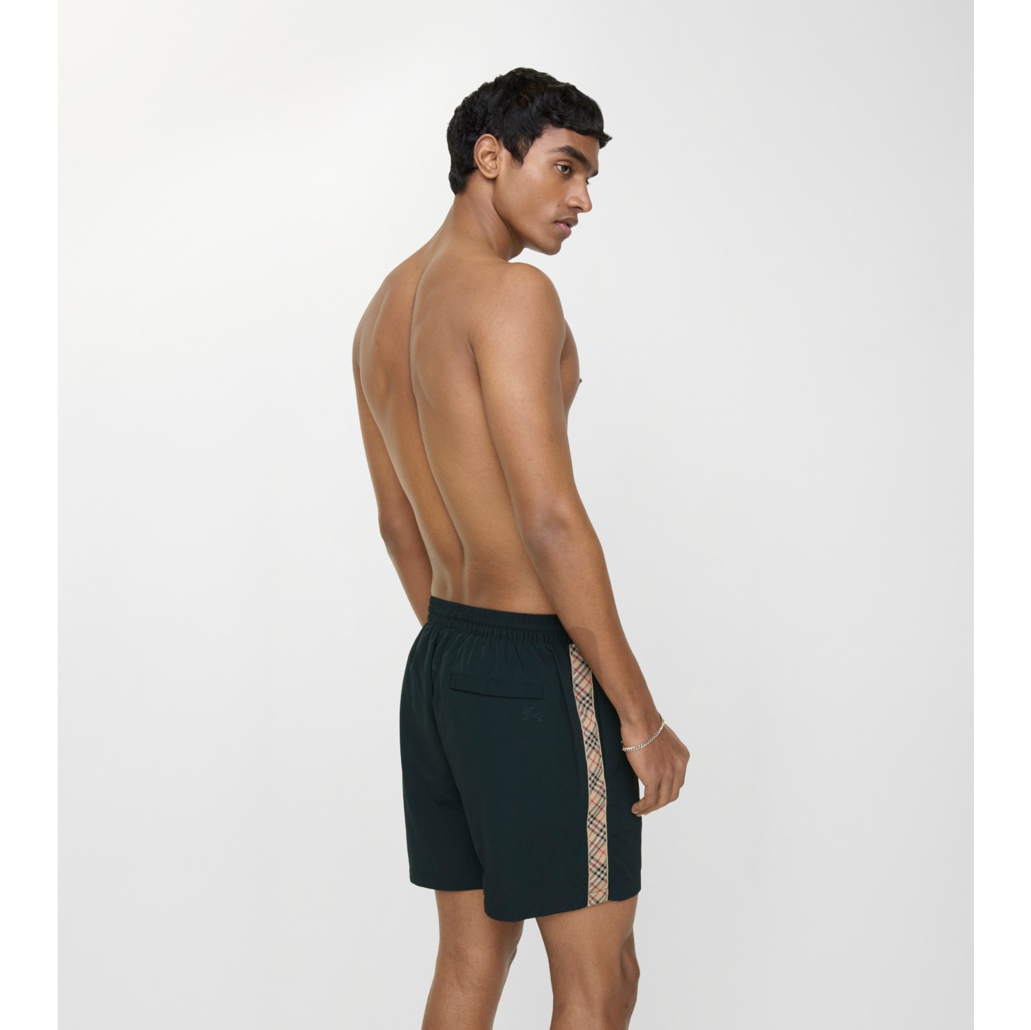 Check Trim Swim Shorts in Navy - Men, Nylon | Burberry® Official