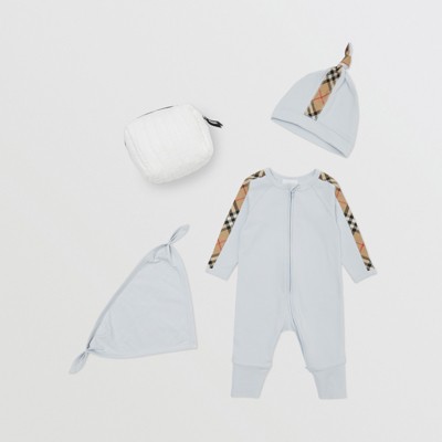Check Trim Three-piece Baby Gift Ice Blue - Children | Burberry