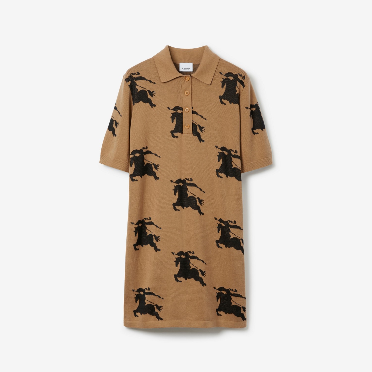 Vestido estilo camisa polo de seda e algodão com estampa EKD (Camel) - Mulheres | Burberry® oficial