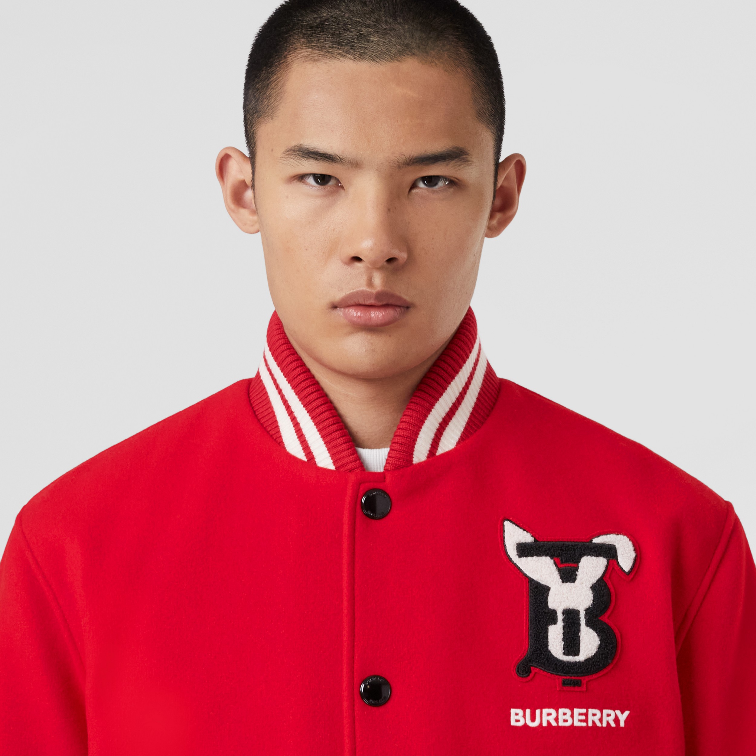 Rabbit Appliqué Technical Wool Bomber Jacket in Bright Red | Burberry® Official - 2