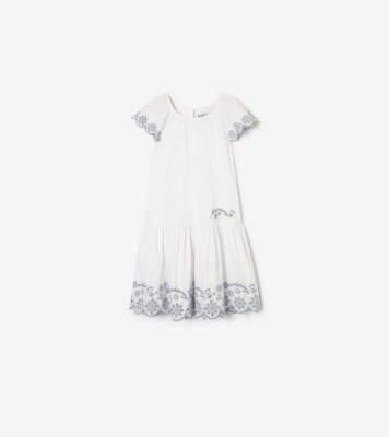 Broderie Anglaise Cotton Dress in White | Burberry® Official
