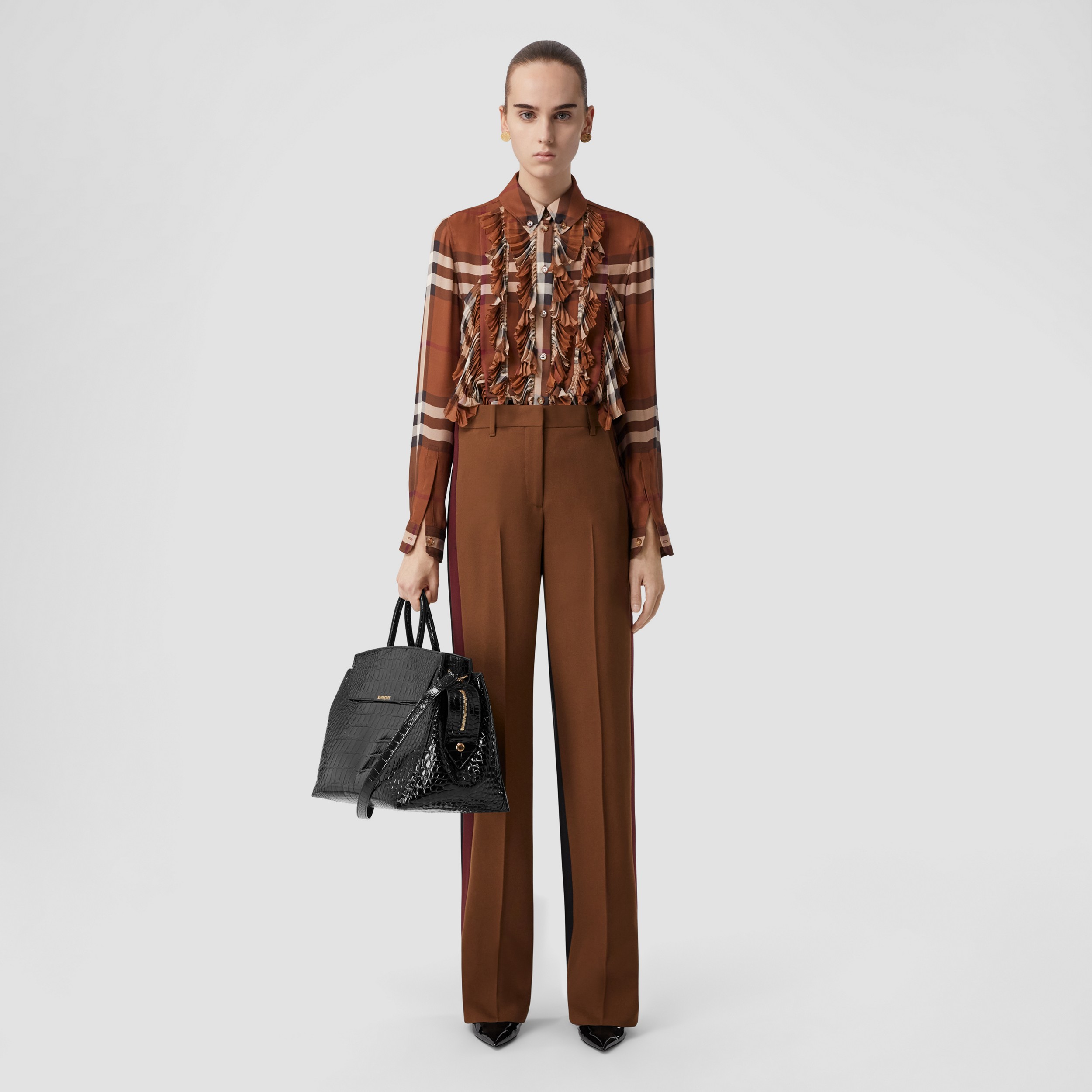 Colour Block Wool Blend Tailored Trousers in Dark Birch Brown - Women | Burberry® Official - 3