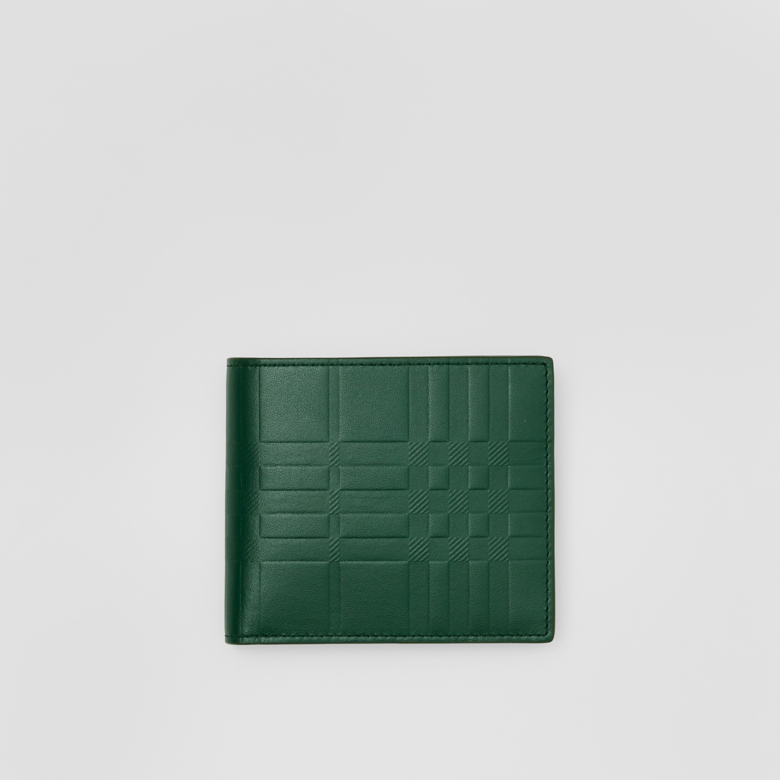 Embossed Check Leather Bifold Wallet in Dark Viridian Green - Men | Burberry®  Official