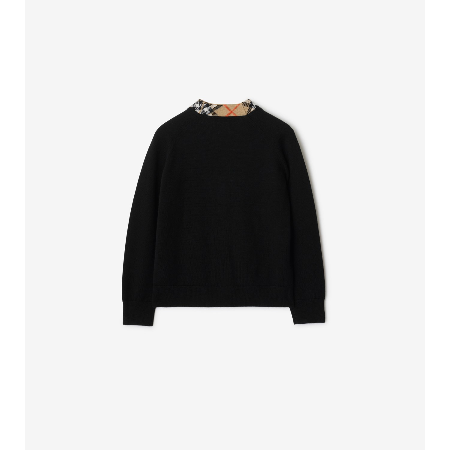 Check Trim Wool Cardigan in Black | Burberry® Official