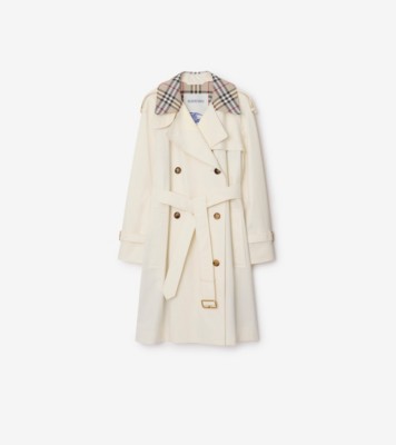 Mid-length Check Collar Castleford Trench Coat in Cotton beige