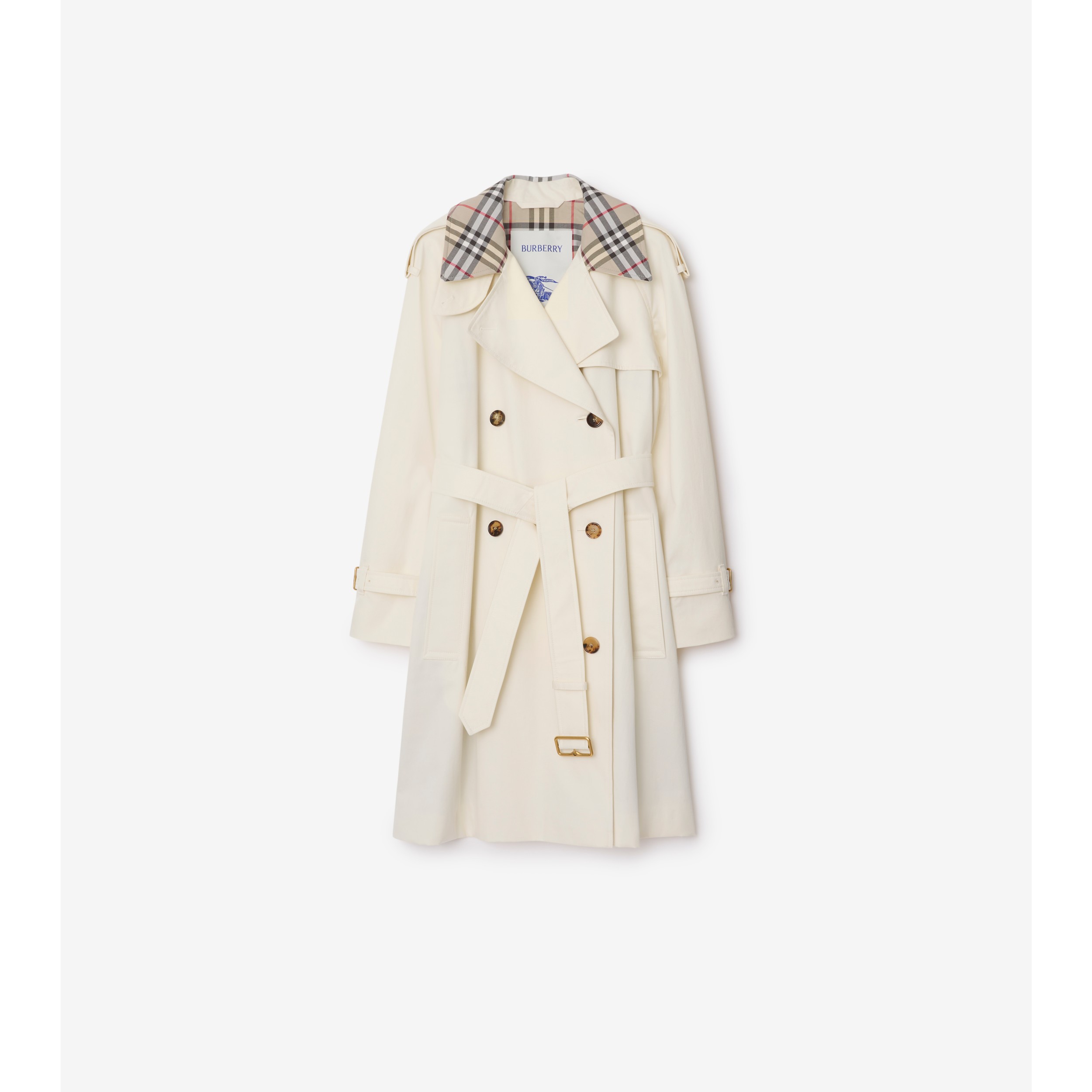 Mid-length Check Collar Castleford Trench Coat in Cotton beige