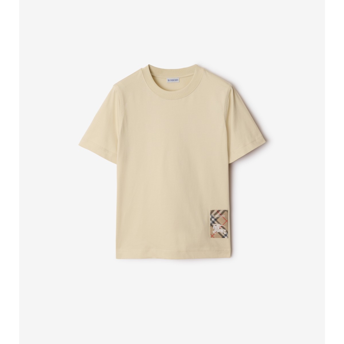 Burberry Cotton T-shirt With Check Applique In Brown