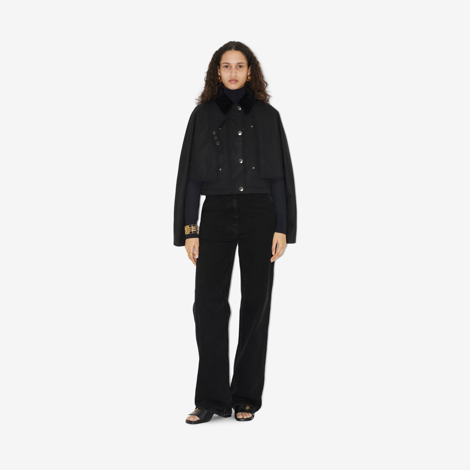 왁싱 코튼 크롭 재킷 (블랙) - 여성 | Burberry®