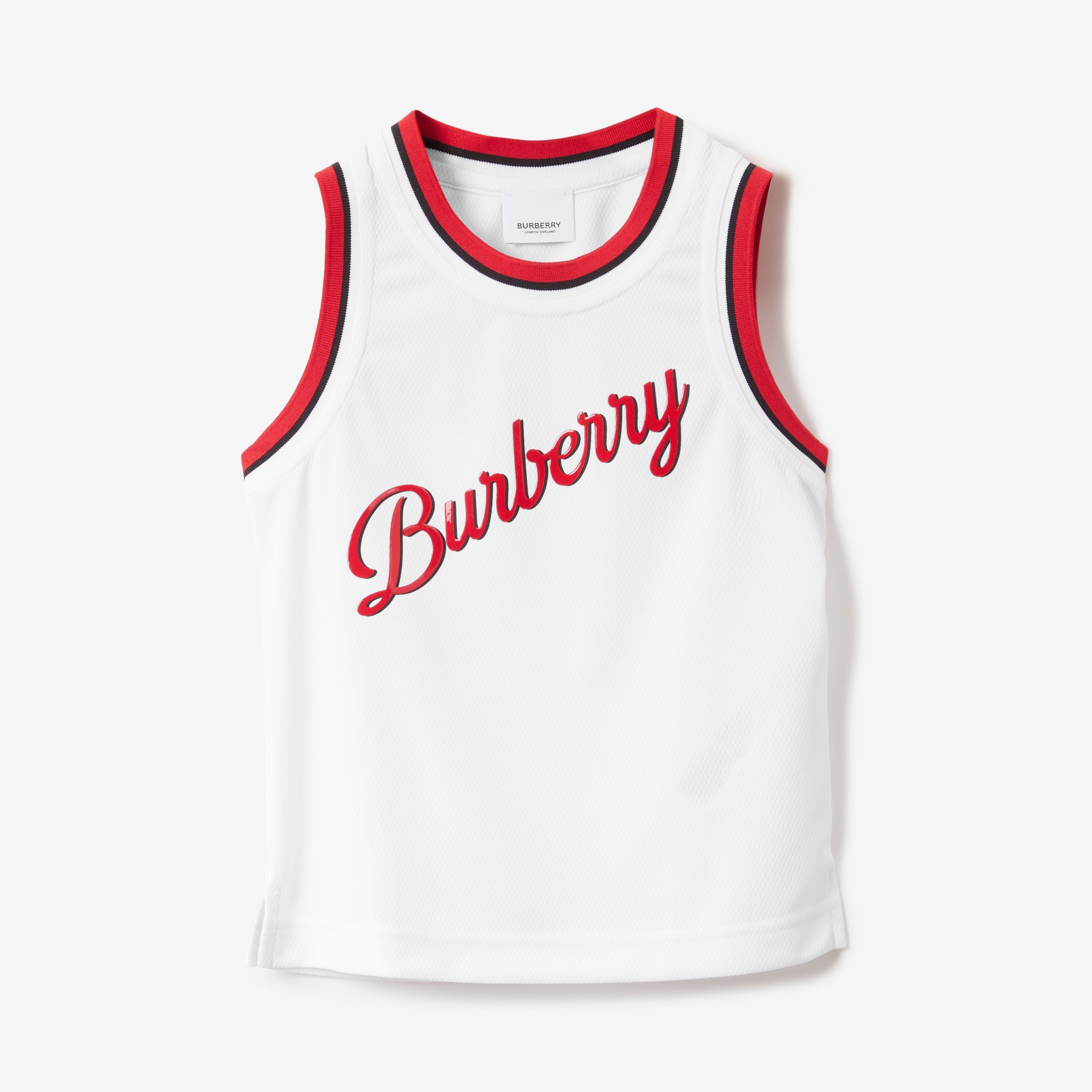 Canotta in jersey a rete con logo in corsivo (Bianco) | Sito ufficiale Burberry® - 1