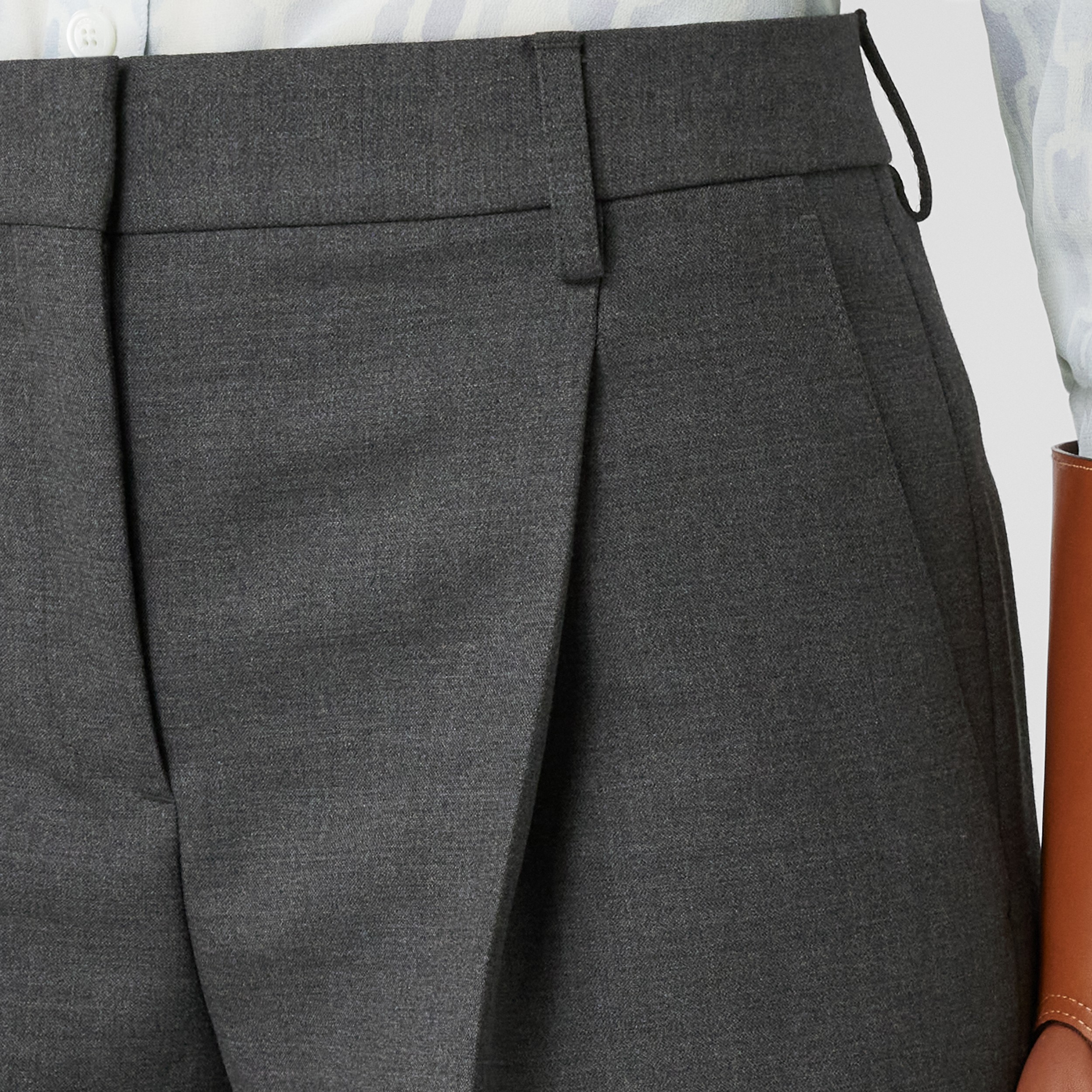 Wool Wide-leg Trousers in Dark Grey Melange - Women | Burberry® Official - 2