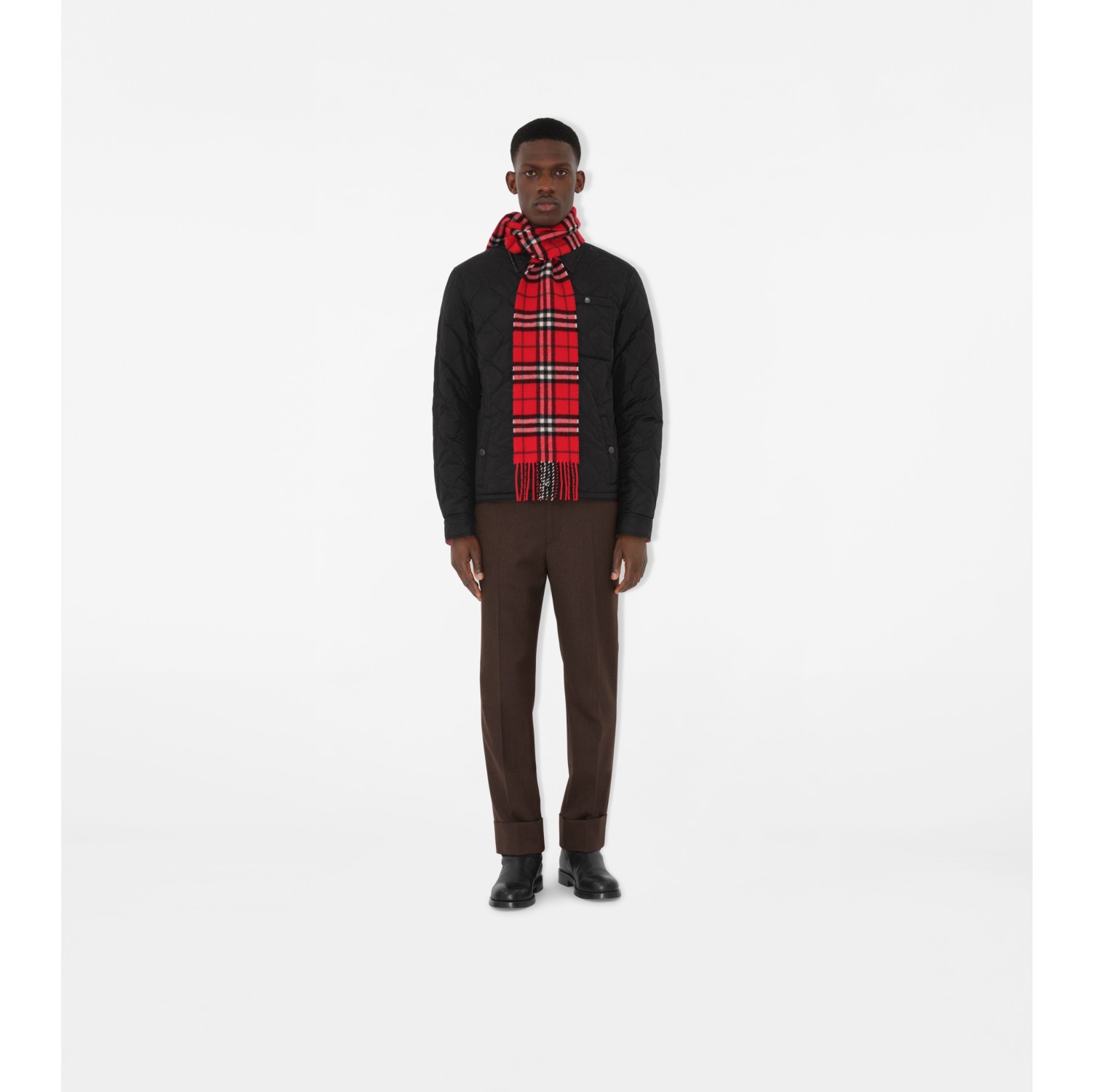 Narrow Check Cashmere Scarf in Post red | Burberry® Official