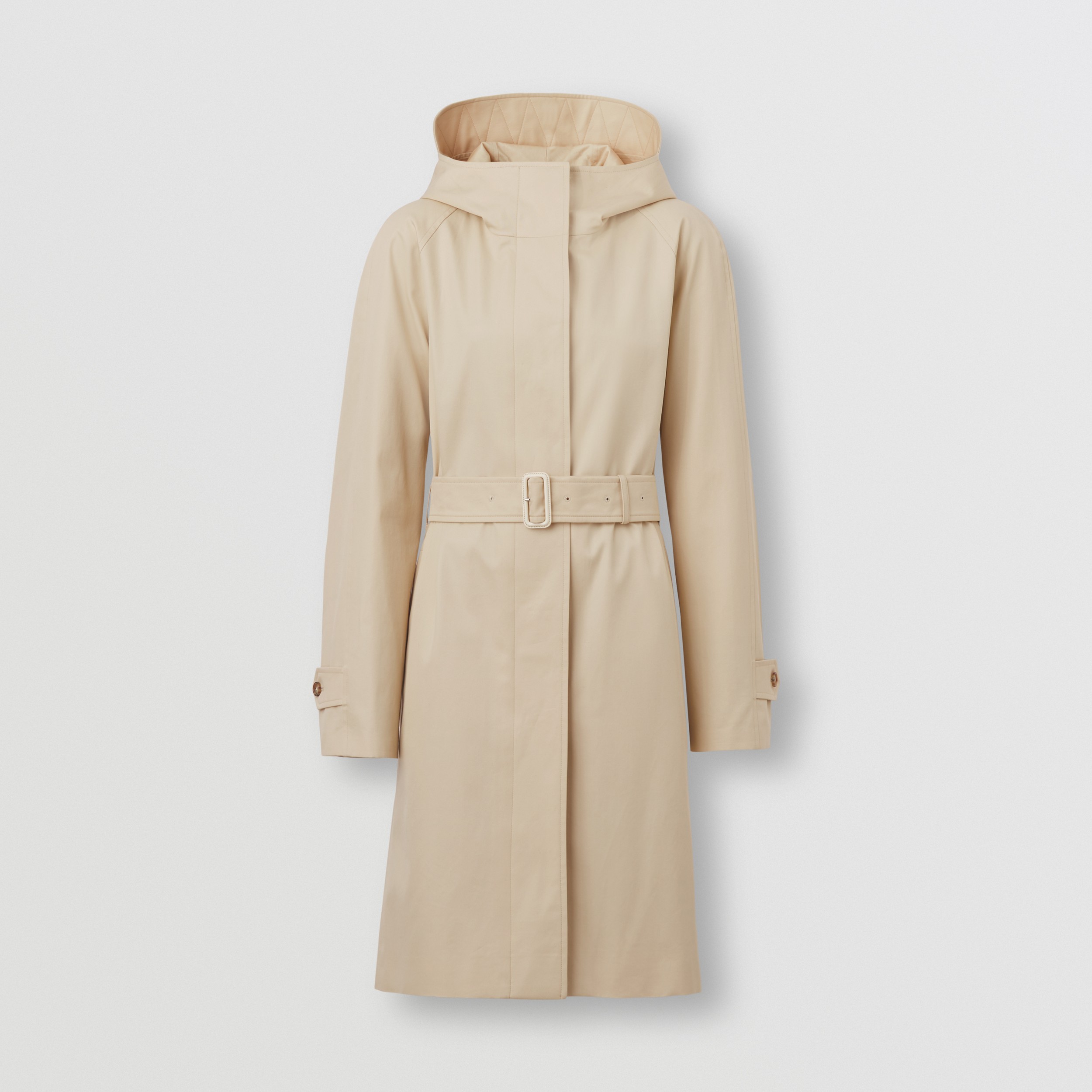 Cotton Gabardine Hooded Car Coat in Pale Stone - Women | Burberry® Official - 4
