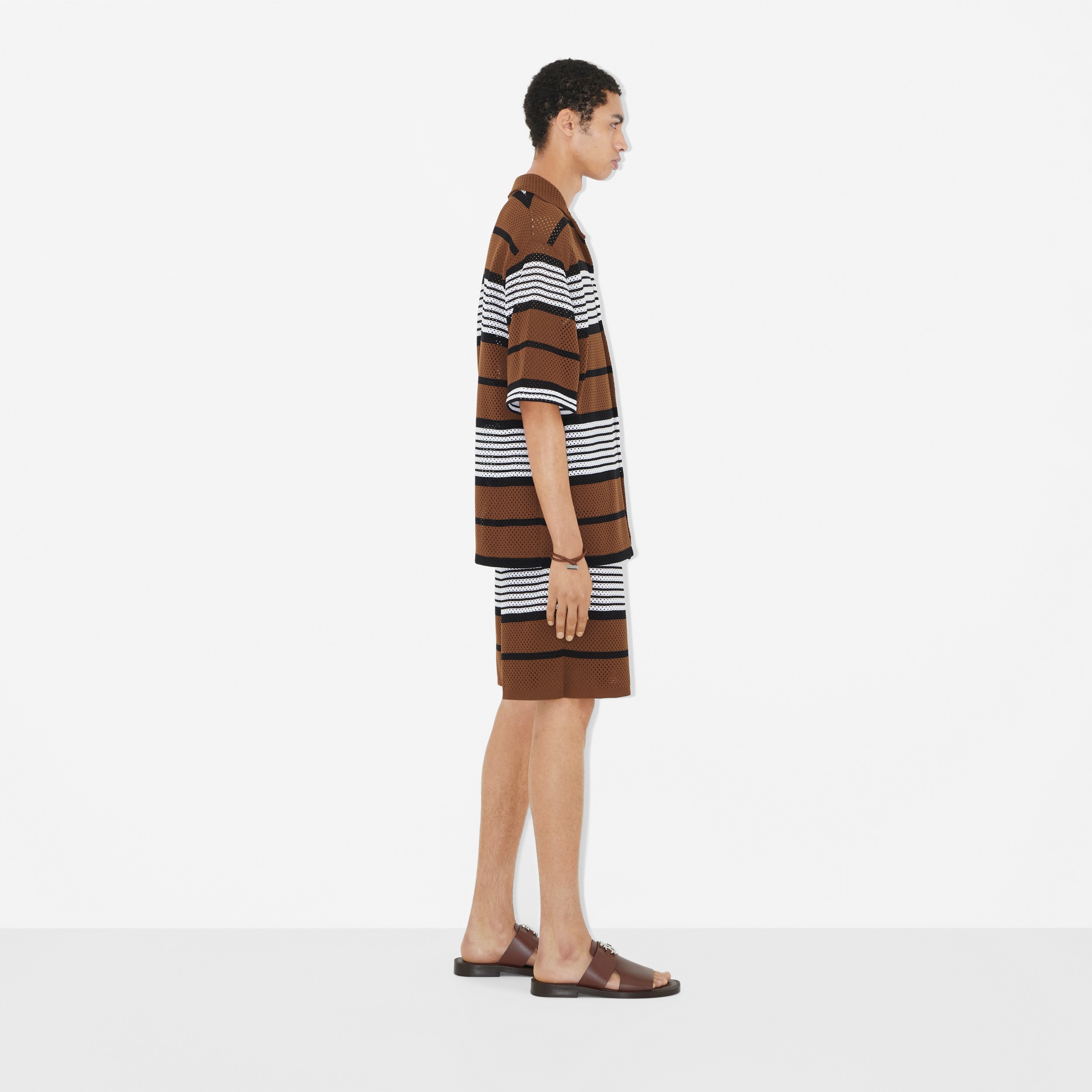 Short-sleeve Stripe Print Nylon Oversized Shirt in Dark Birch Brown - Men | Burberry® Official - 3