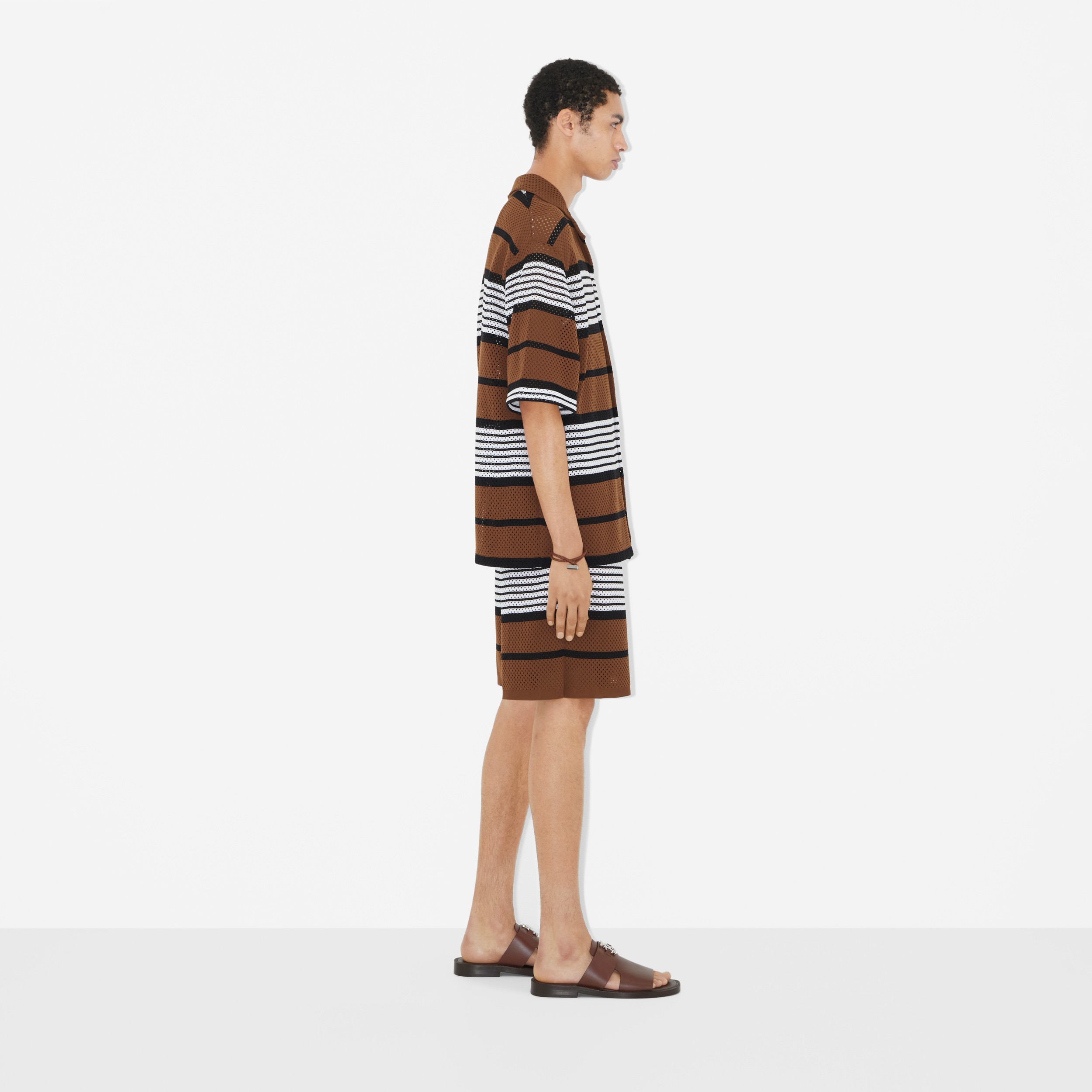 Short-sleeve Stripe Print Nylon Oversized Shirt in Dark Birch Brown - Men | Burberry® Official - 3