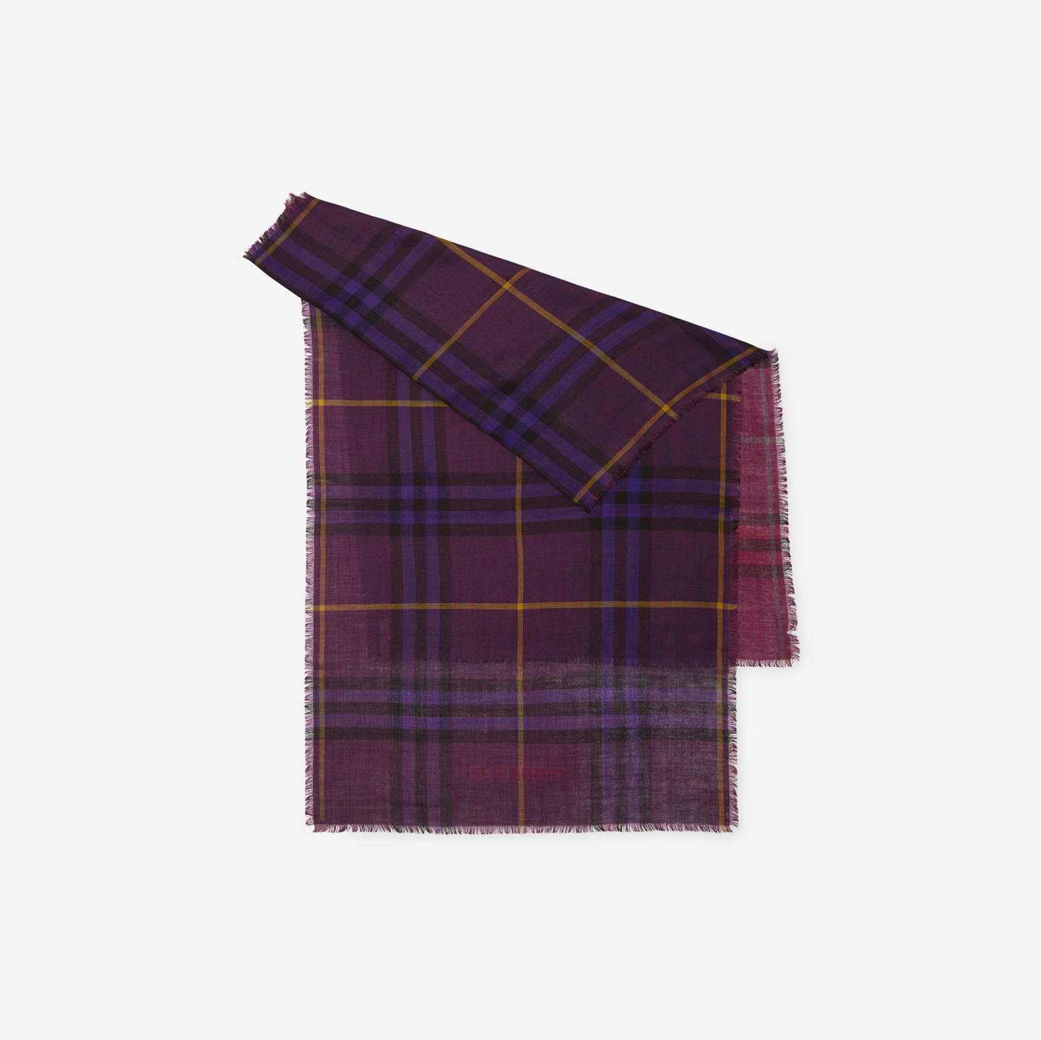 双面两用格纹丝毛混纺围巾 (缎带紫) | Burberry® 博柏利官网
