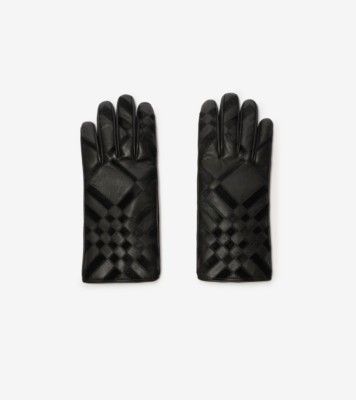 Burberry チェックインターシャ レザーグローブ (ブラック) - ウィメンズ | Burberry®公式サイト