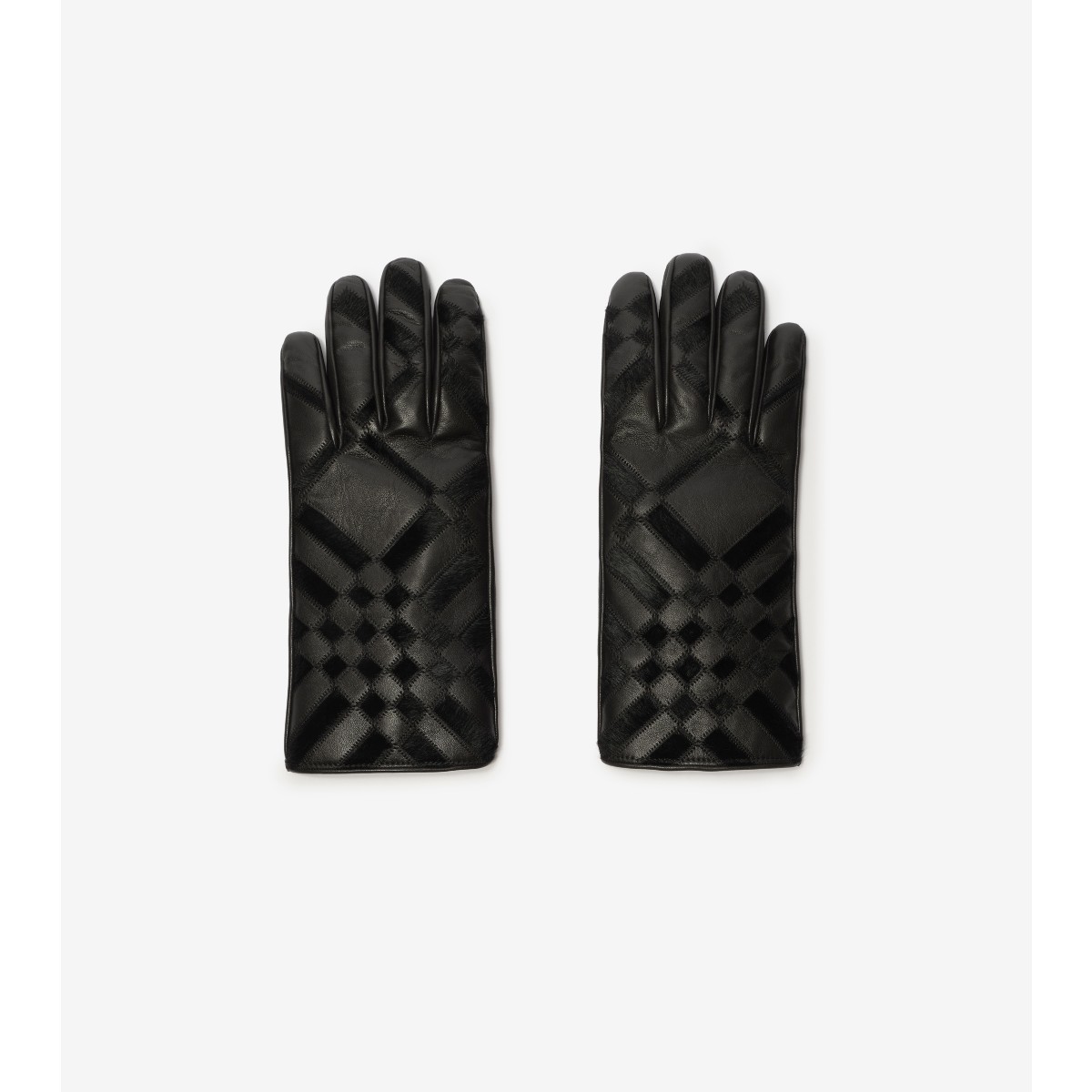 Check Intarsia Leather Gloves