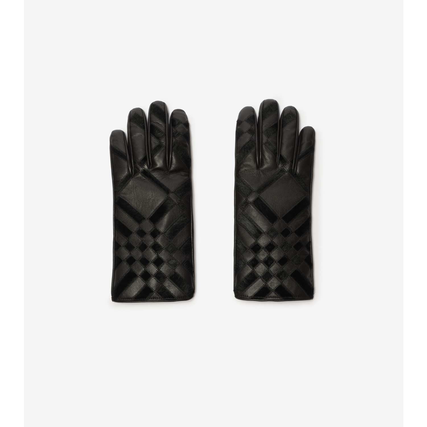 Check Intarsia Leather Gloves