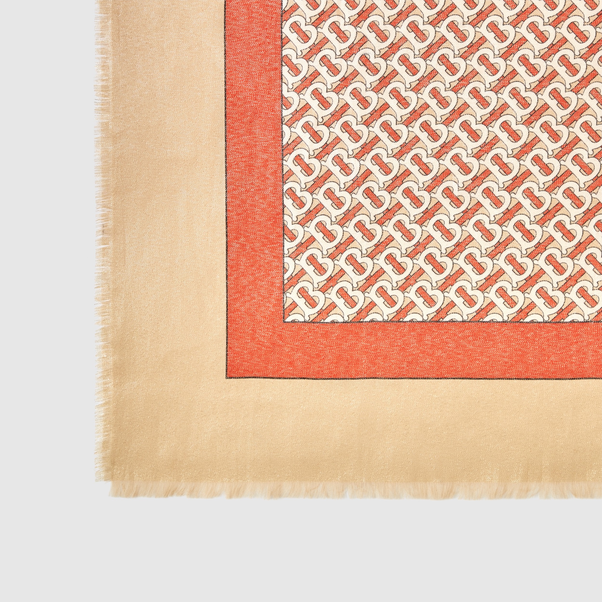 Metallic Monogram Print Cashmere Silk Scarf in Vermillion | Burberry