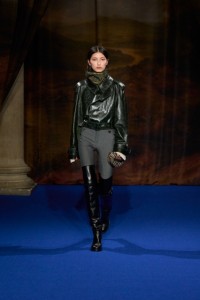 Xinyue Guo wearing an Embossed leather trench jacket