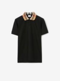 Check Collar Cotton Polo Shirt in colour Black