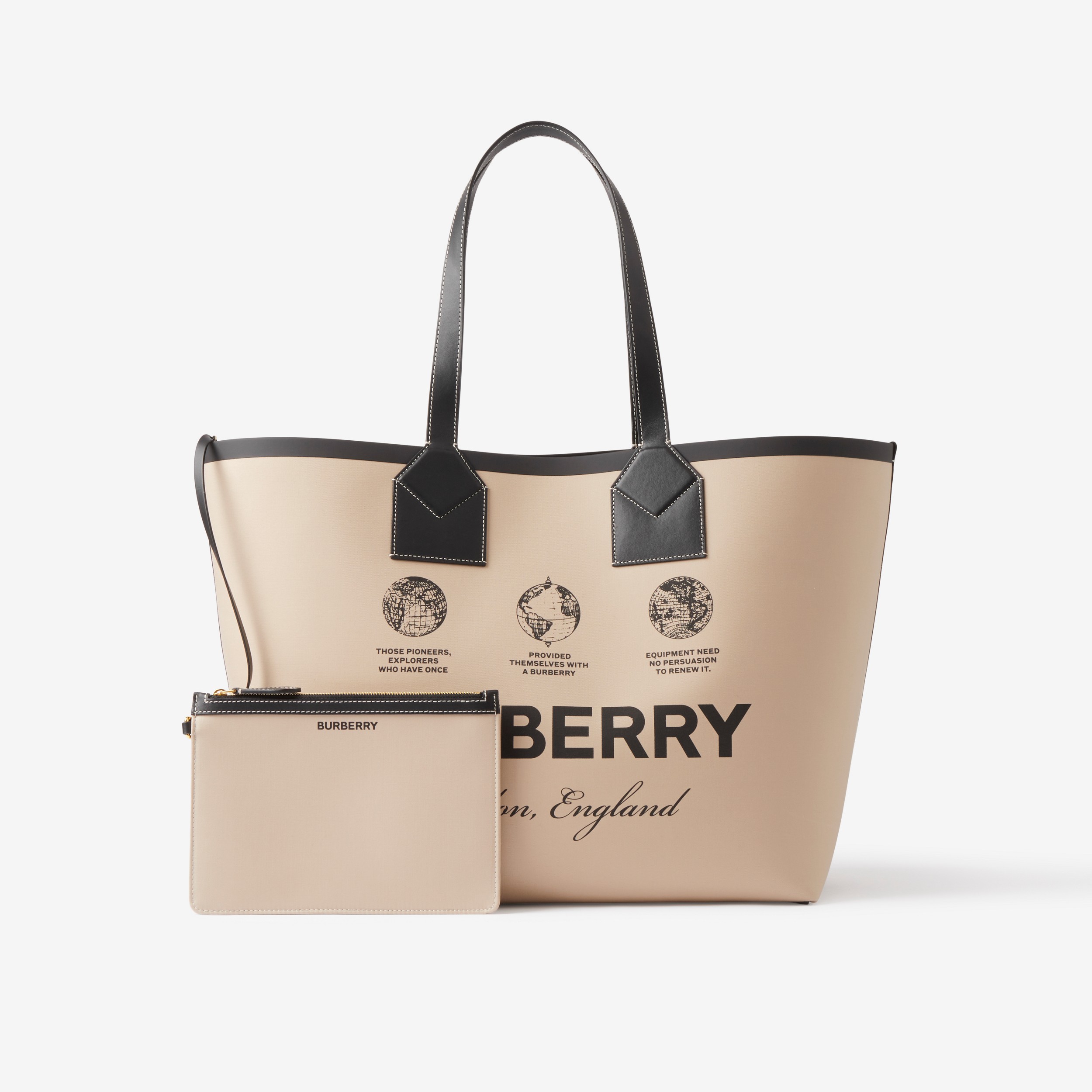 Label Print Cotton and Leather Large London Tote Bag in Beige - Women | Burberry® Official - 4