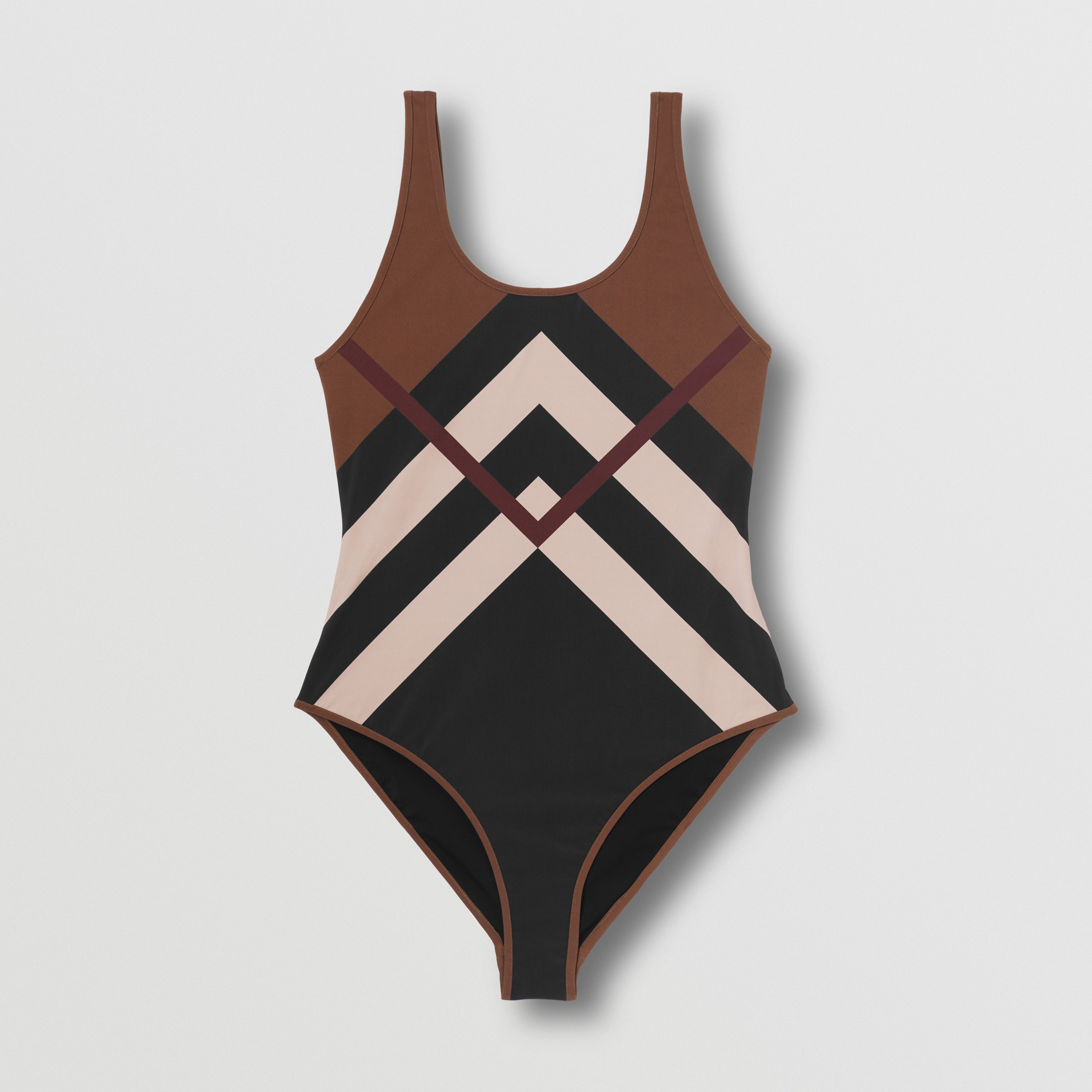 Bañador en nailon elástico con cuadros estilo zigzag (Marrón Abedul Oscuro) - Mujer | Burberry® oficial - 3