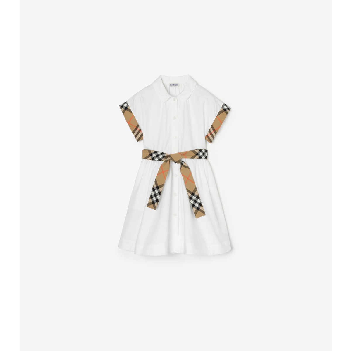  Check Trim Cotton Shirt Dress