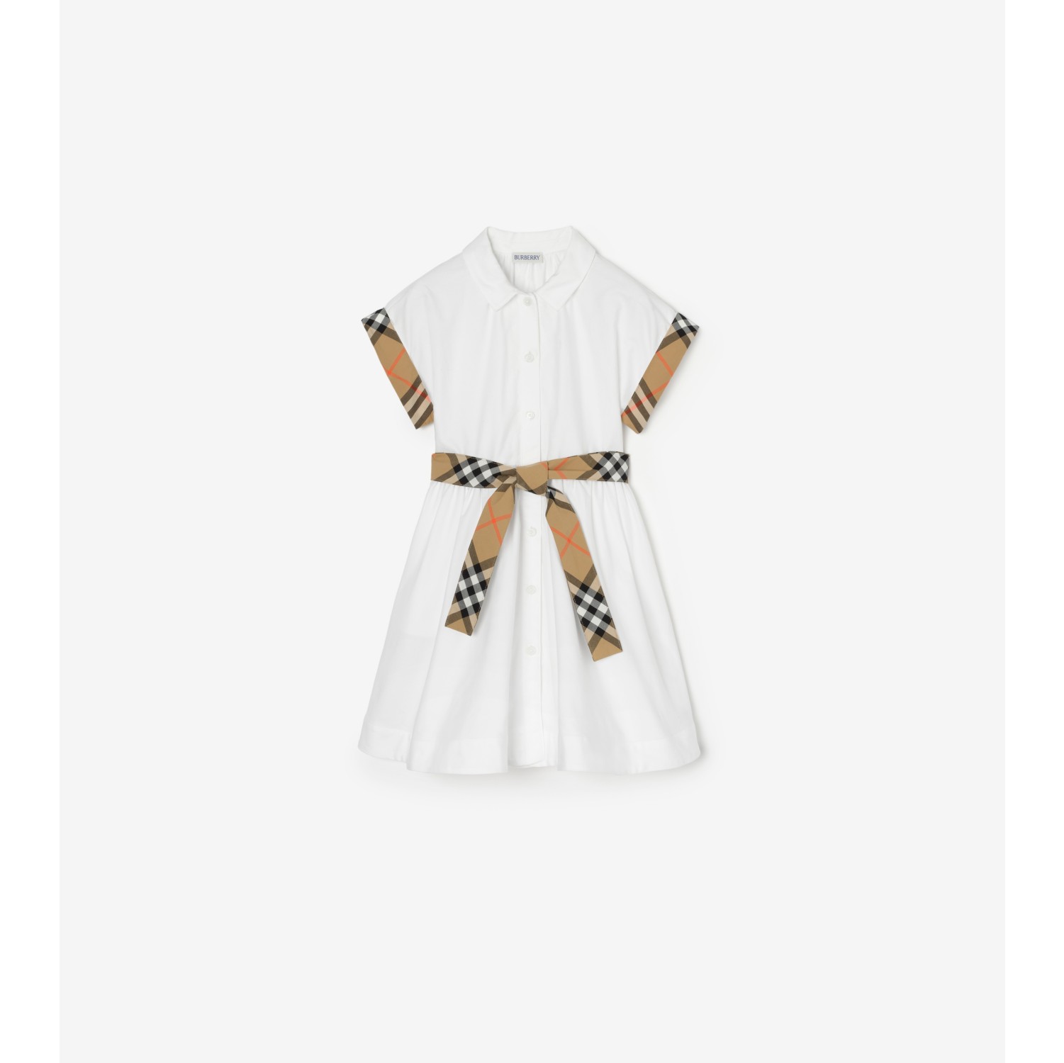 Check Trim Cotton Shirt Dress