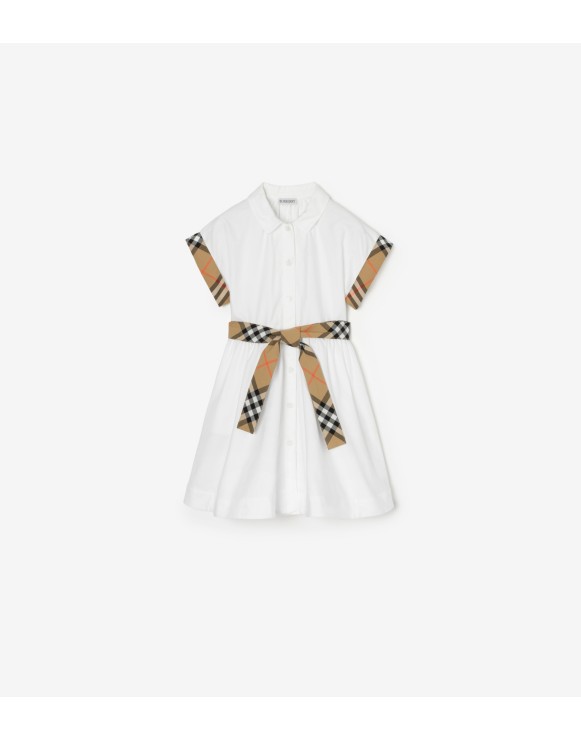 Check Trim Cotton Shirt Dress