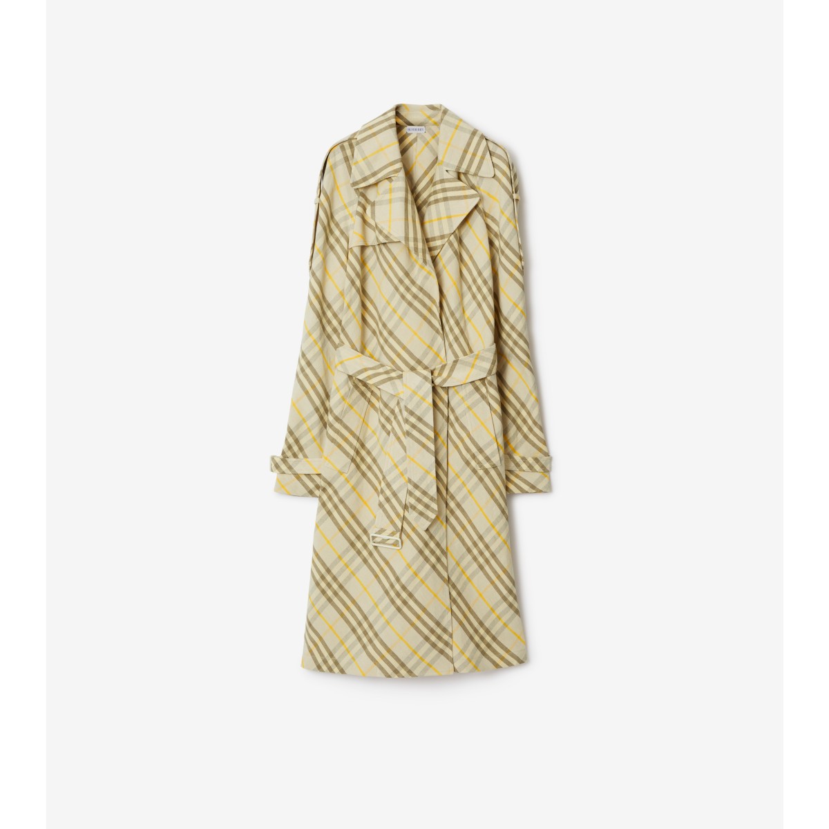 Shop Burberry Long Check Linen Trench Coat In Wheat