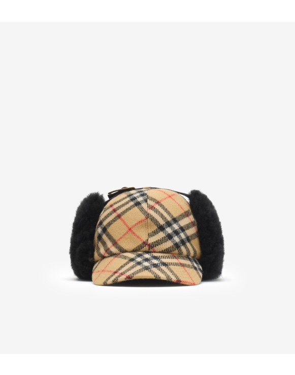 Check Wool Trapper Cap