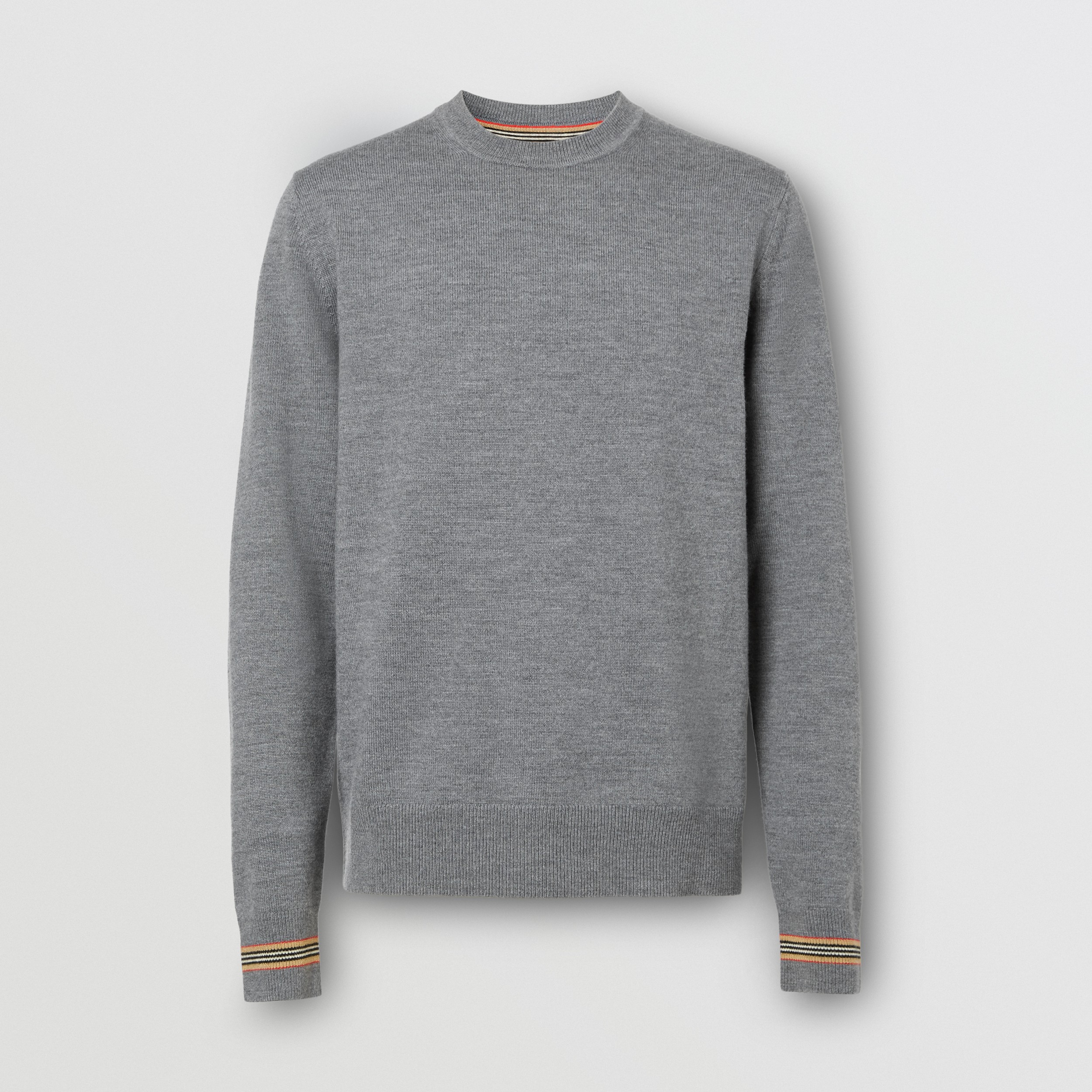 Icon Stripe Trim Wool Sweater in Mid Grey Melange - Men | Burberry® Official - 4