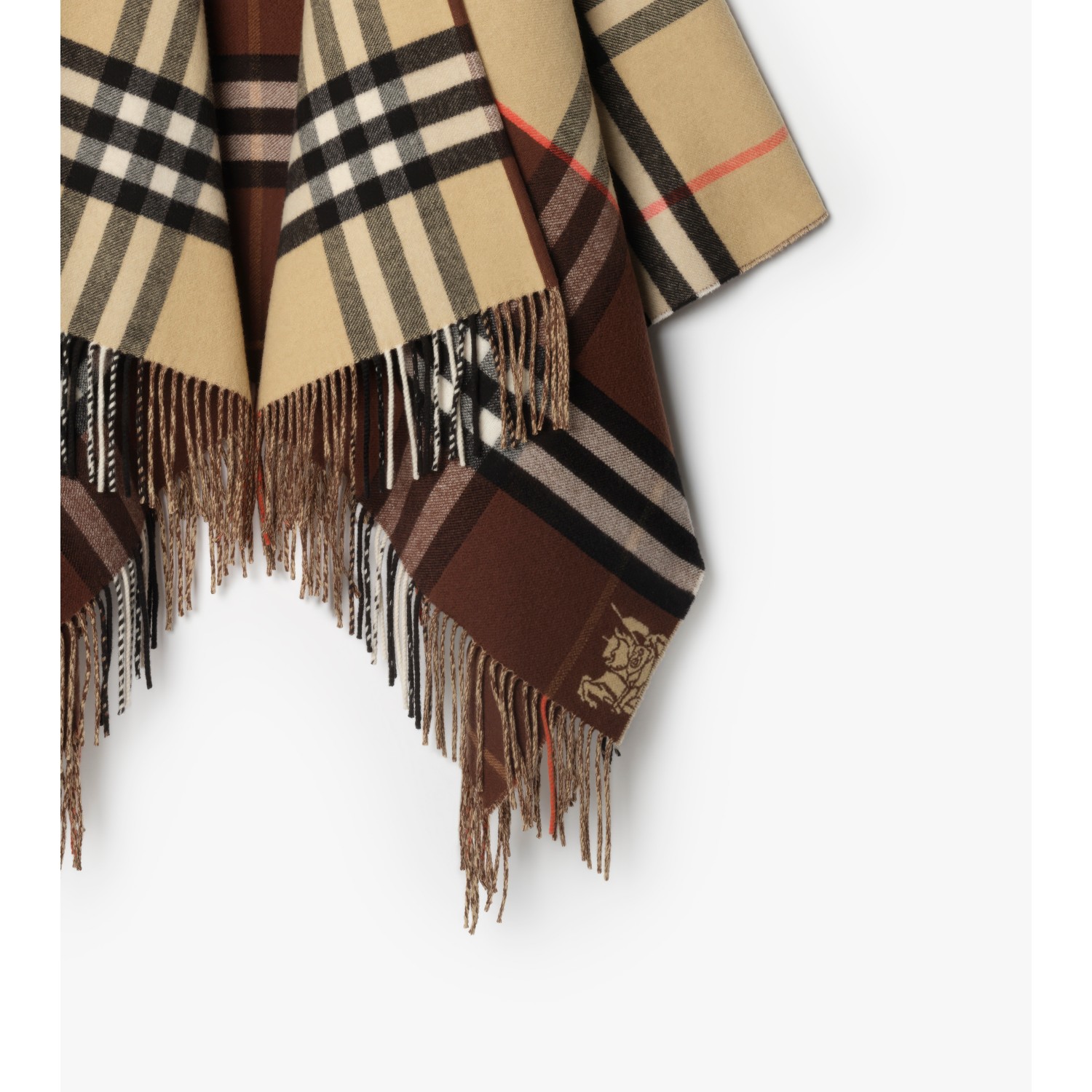 Contrast Check Cashmere Wool Cape - thumbnail 4