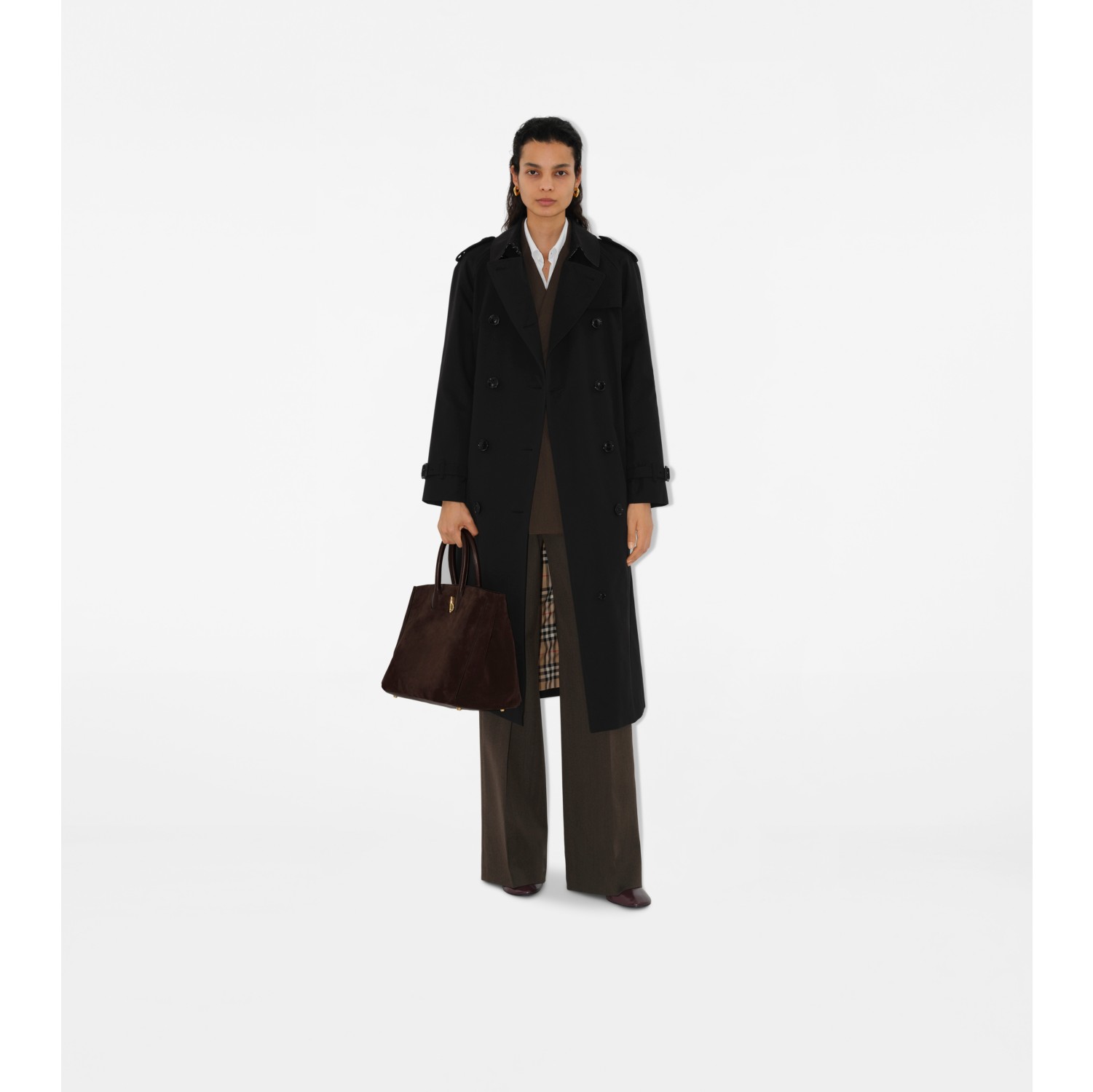 Long Waterloo Heritage Trench Coat in Black Women Cotton Gabardine Burberry Official