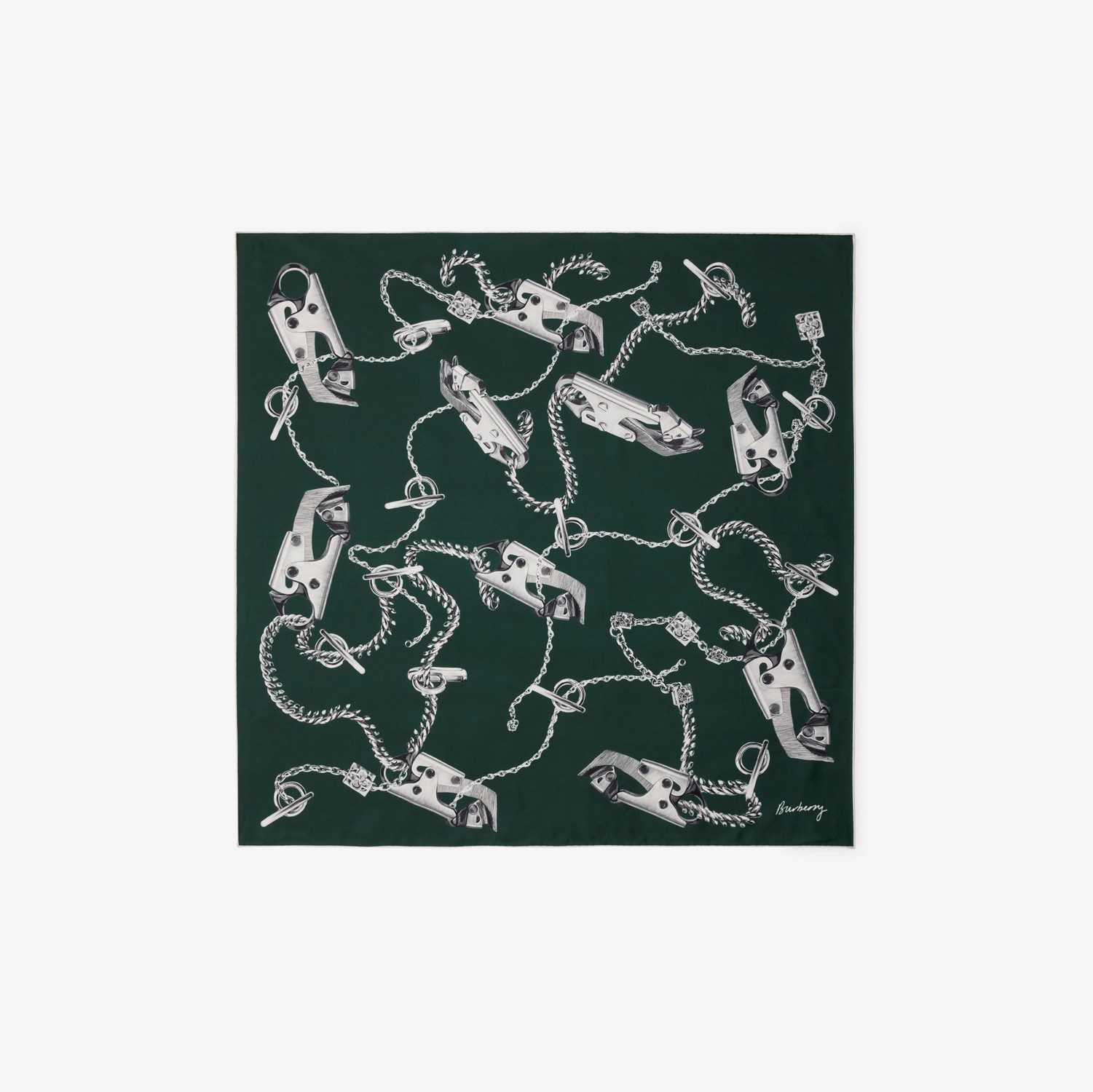 Knight Hardware Silk Scarf in Forest green | Burberry® Official