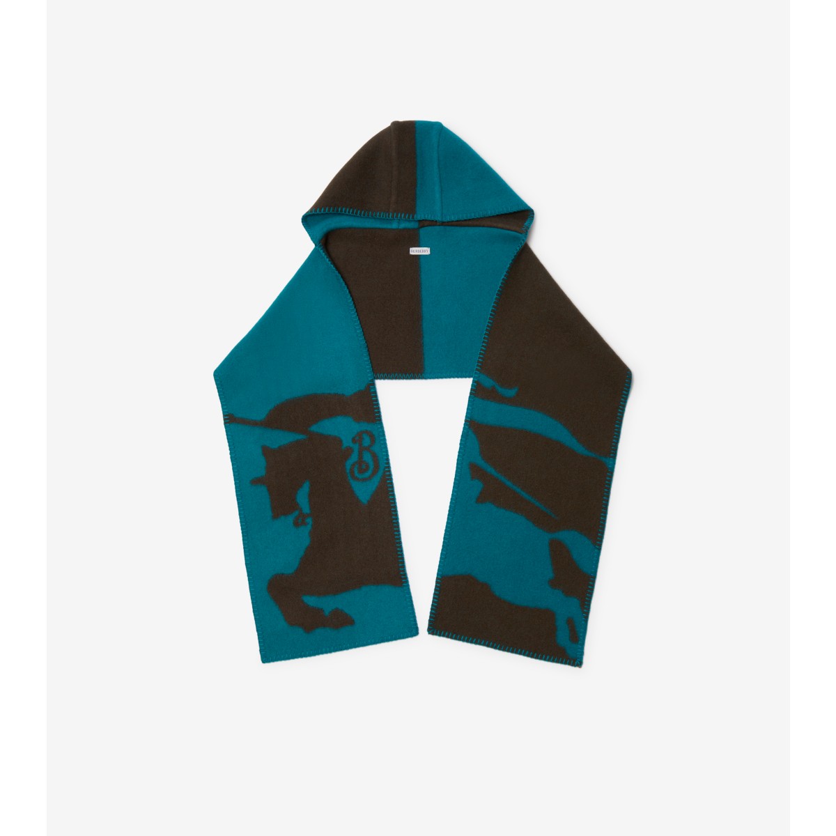 Shop Burberry Ekd Wool Hooded Scarf In Kingfisher/snug